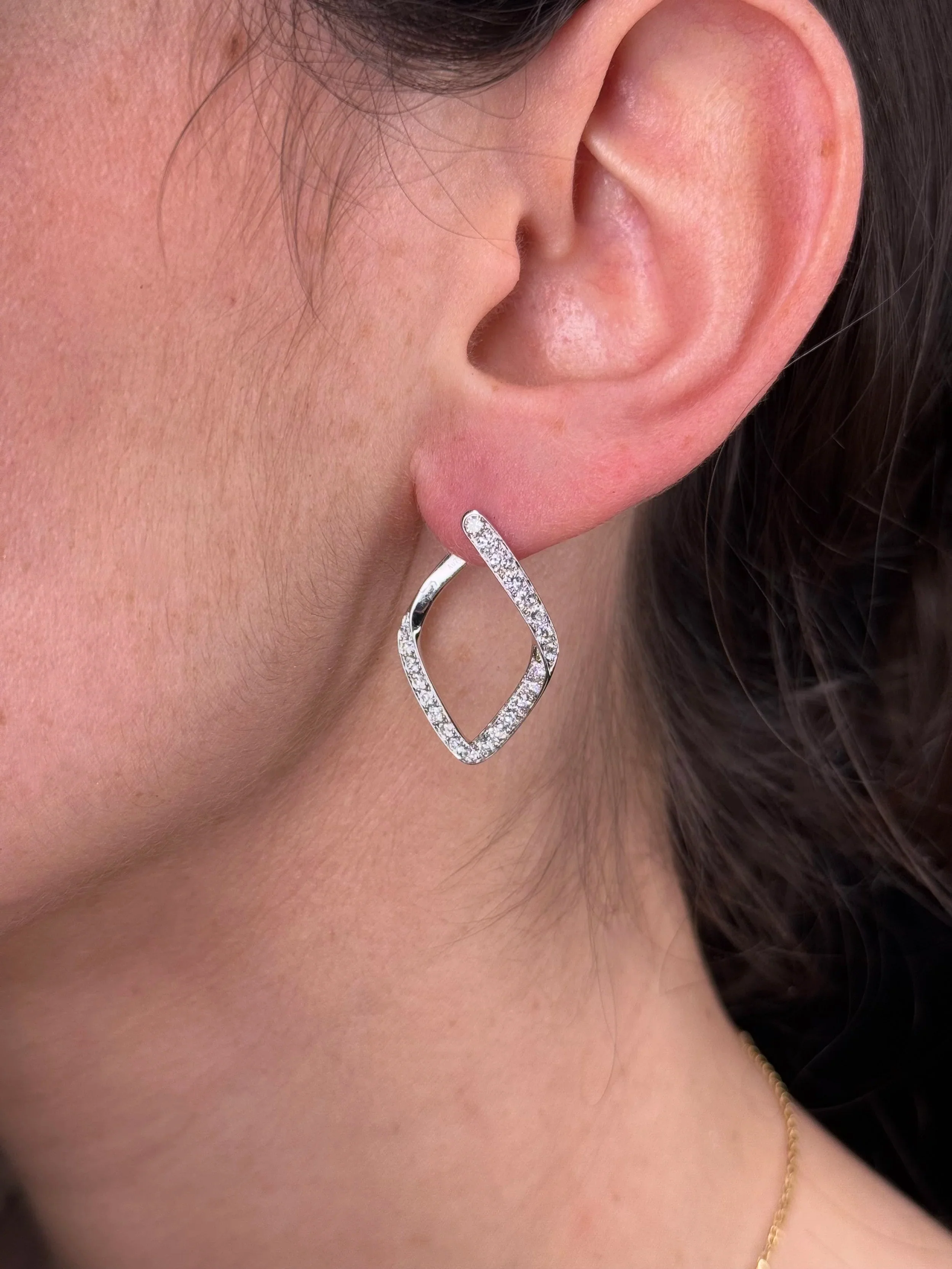Ladies Diamond Shaped Diamond Hoops - Image 2
