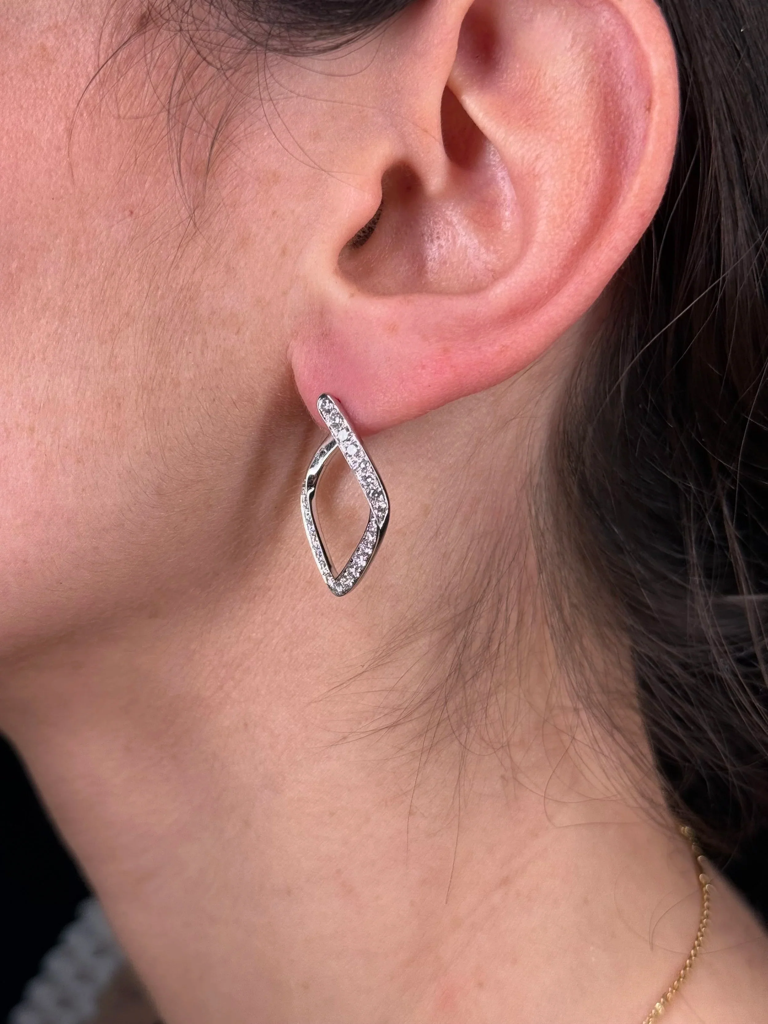 Ladies Diamond Shaped Diamond Hoops - Image 3