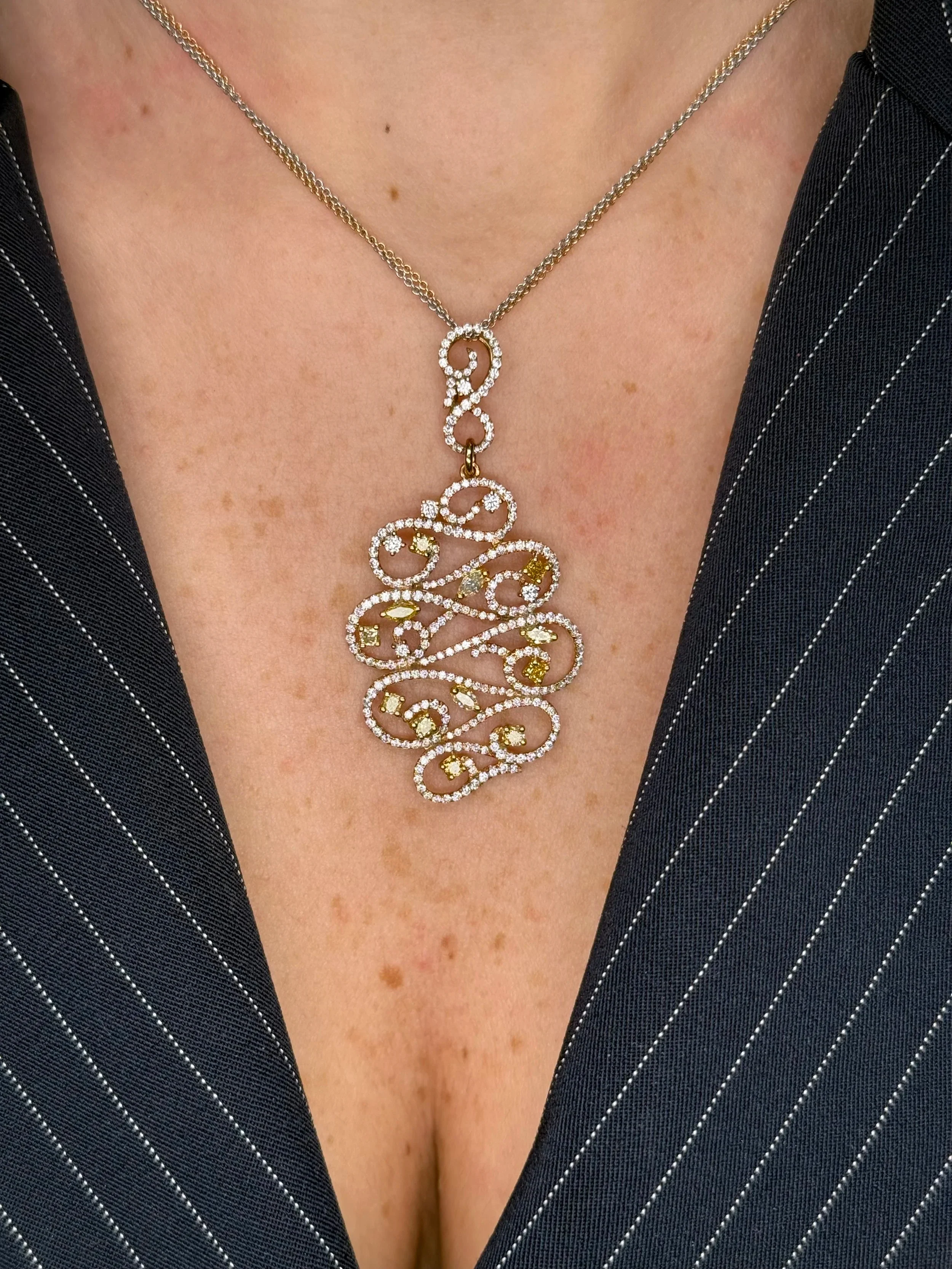 Ladies Double Chain with Yellow Diamond Pendant - Image 2