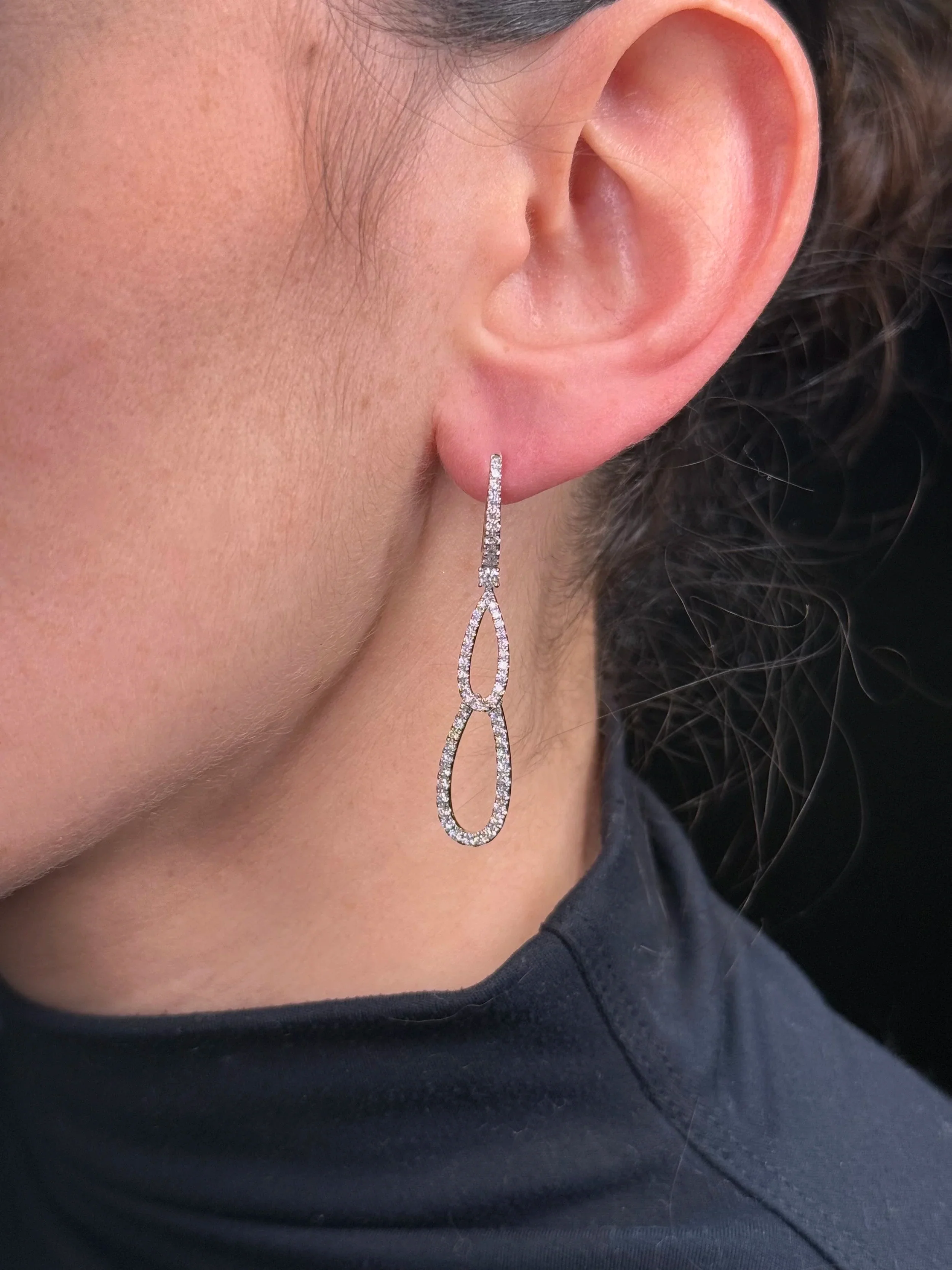 Ladies Double Oval Diamond Earrings - Image 2
