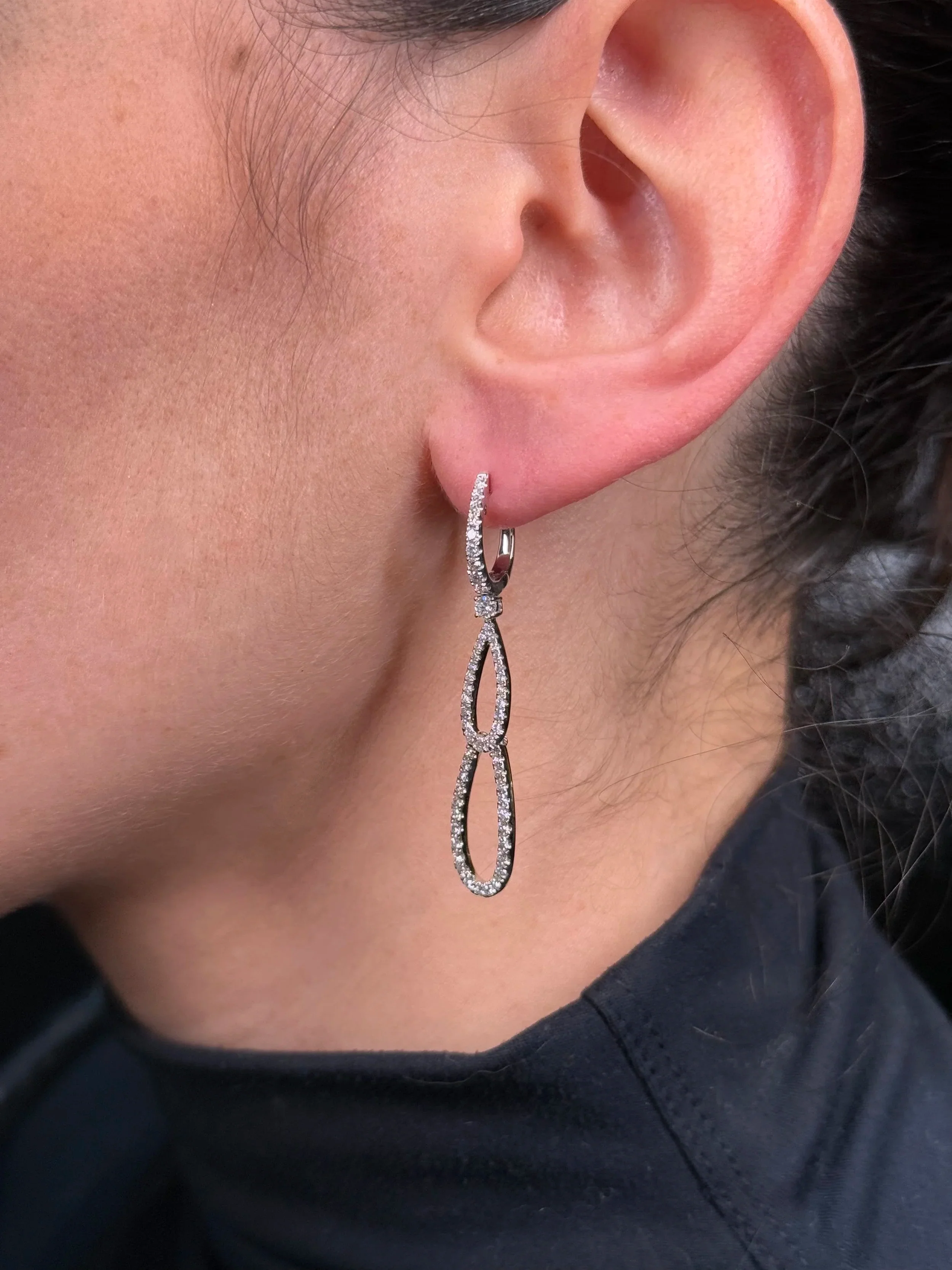 Ladies Double Oval Diamond Earrings - Image 3