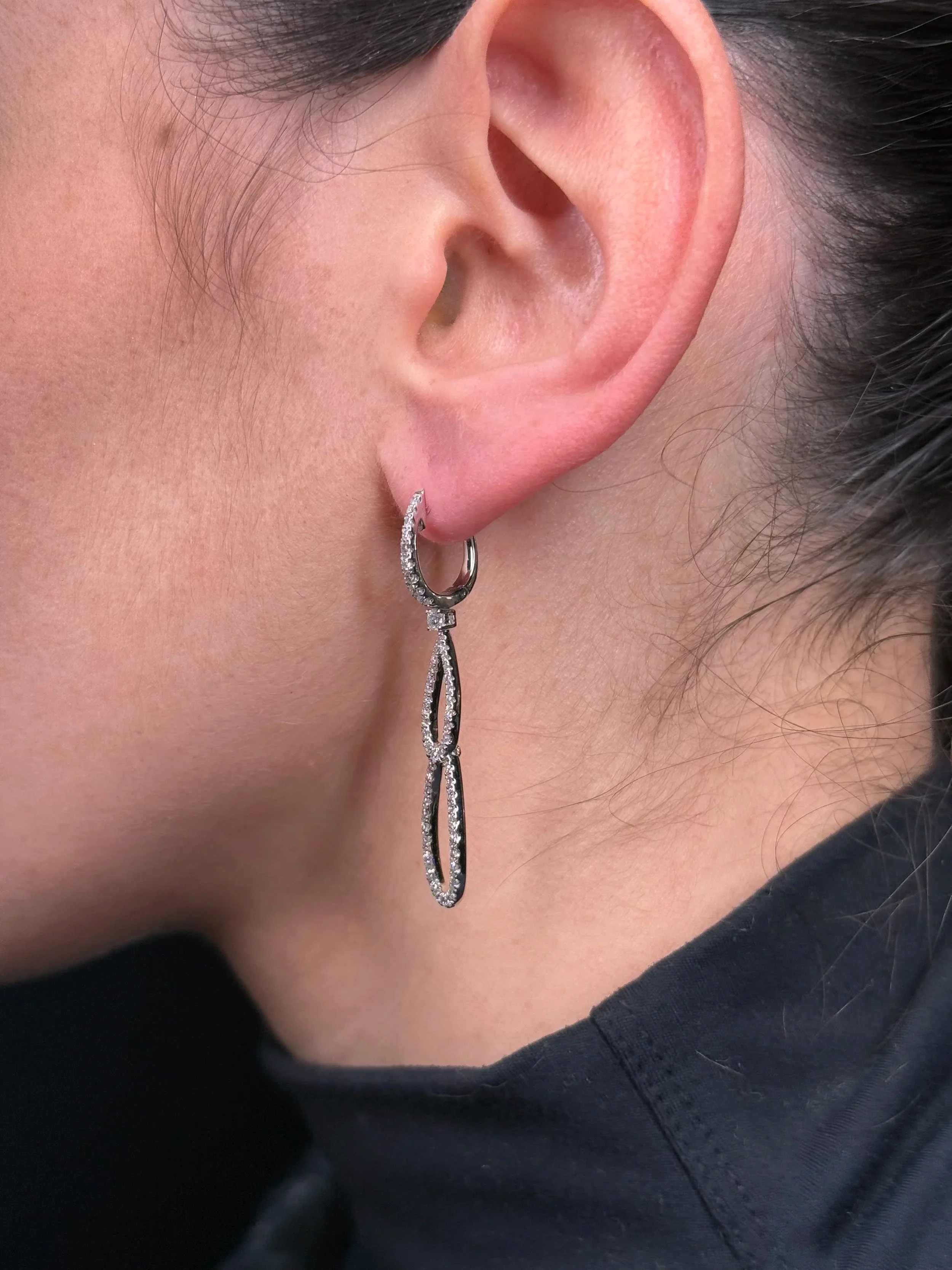 Ladies Double Oval Diamond Earrings - Image 4