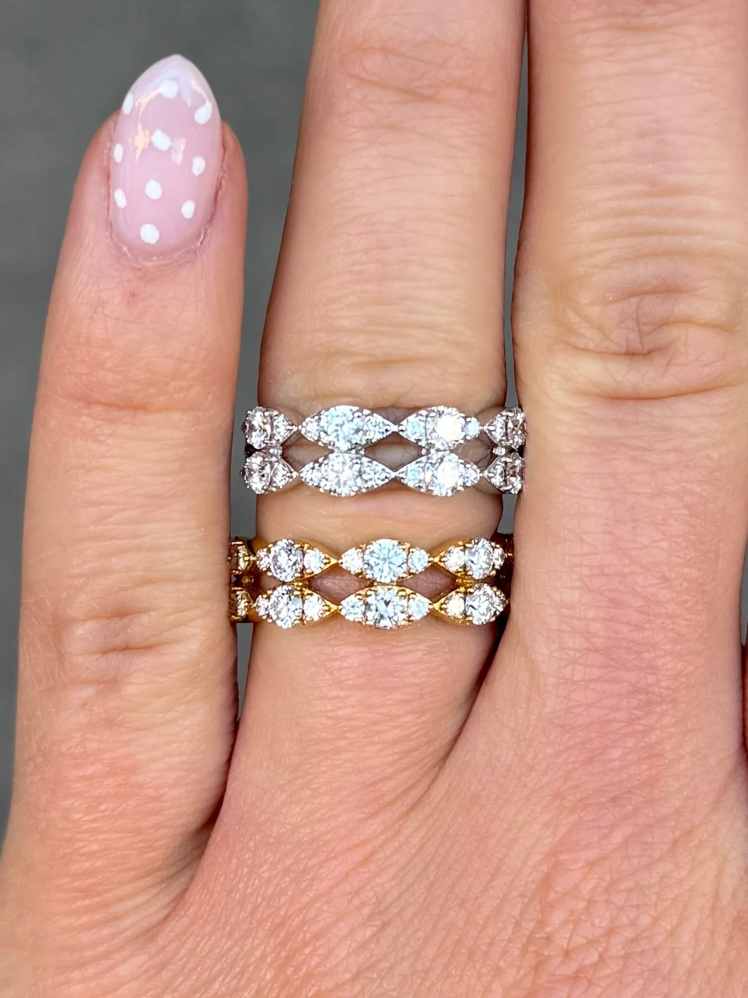 Ladies Double Row Marquise Pave Set Ring