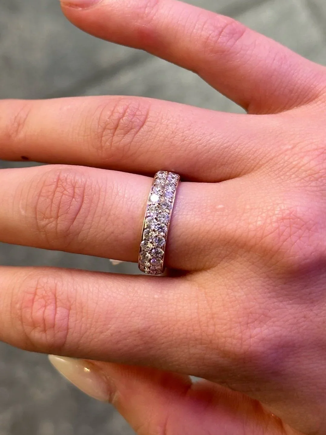 Ladies Double Row Pave Set Round Diamond Band