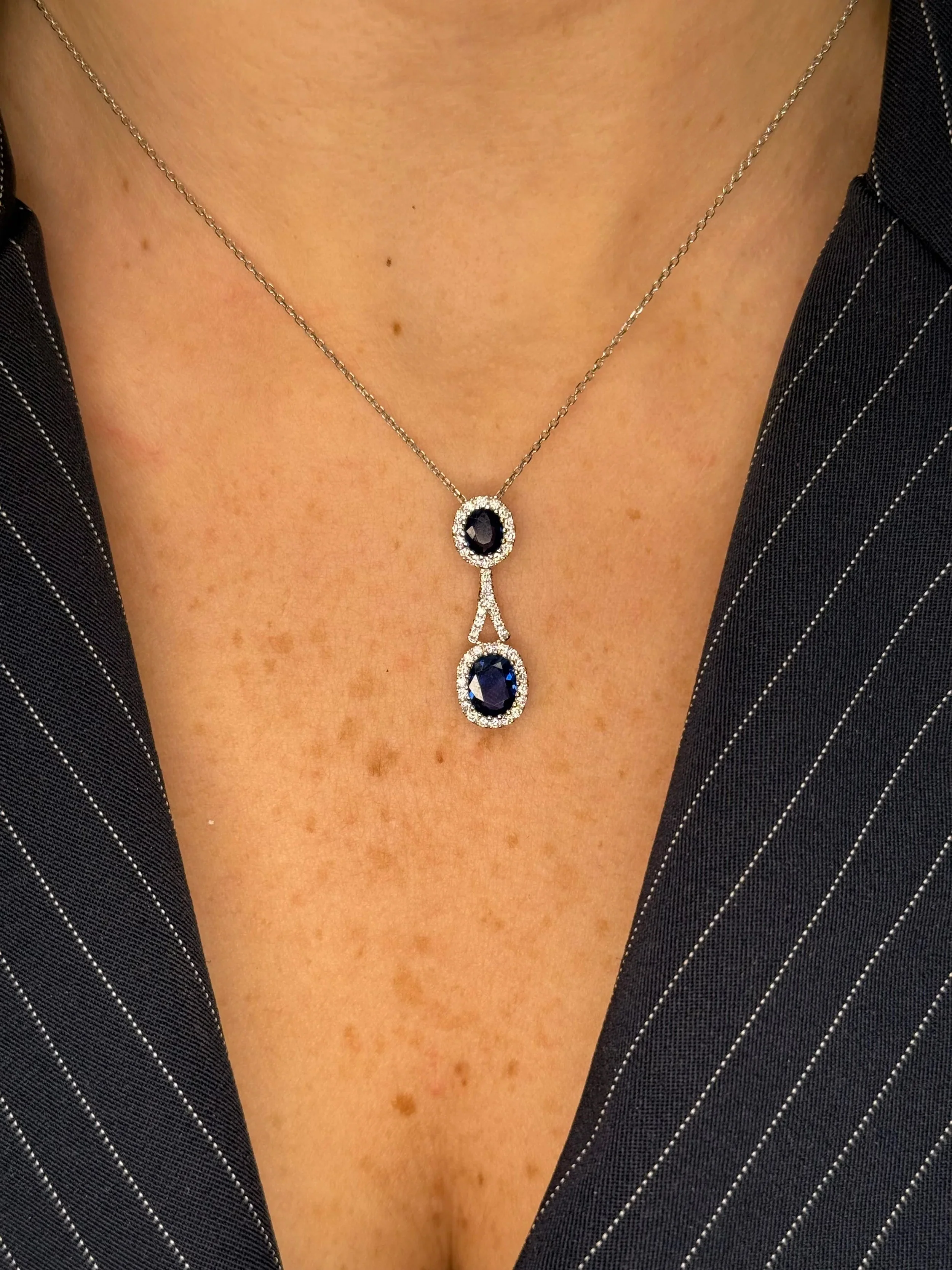 Ladies Double Sapphire and Halo Pendant - Image 2
