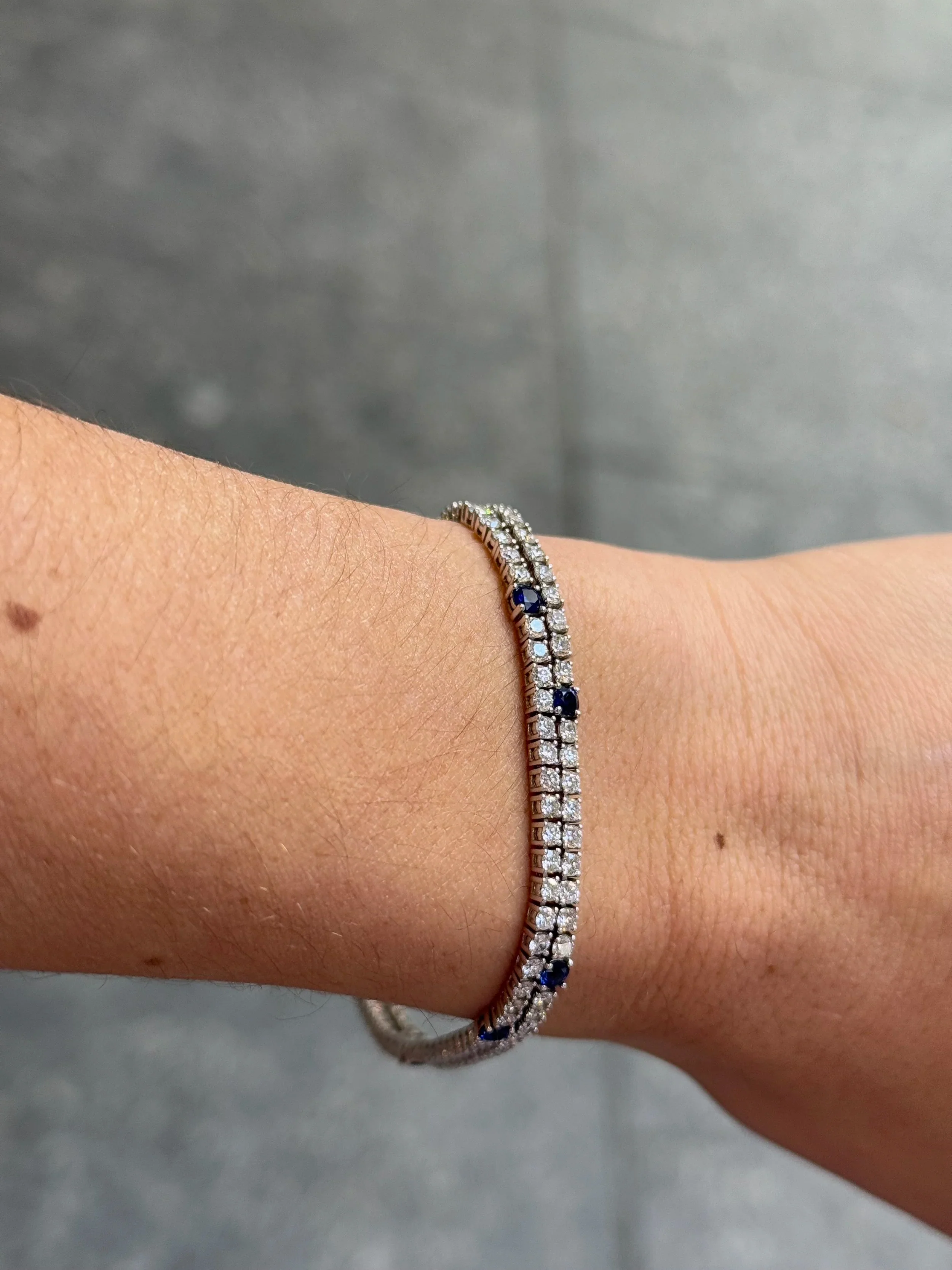 Ladies Double Tennis Sapphire and Diamonds Bracelet - Image 3