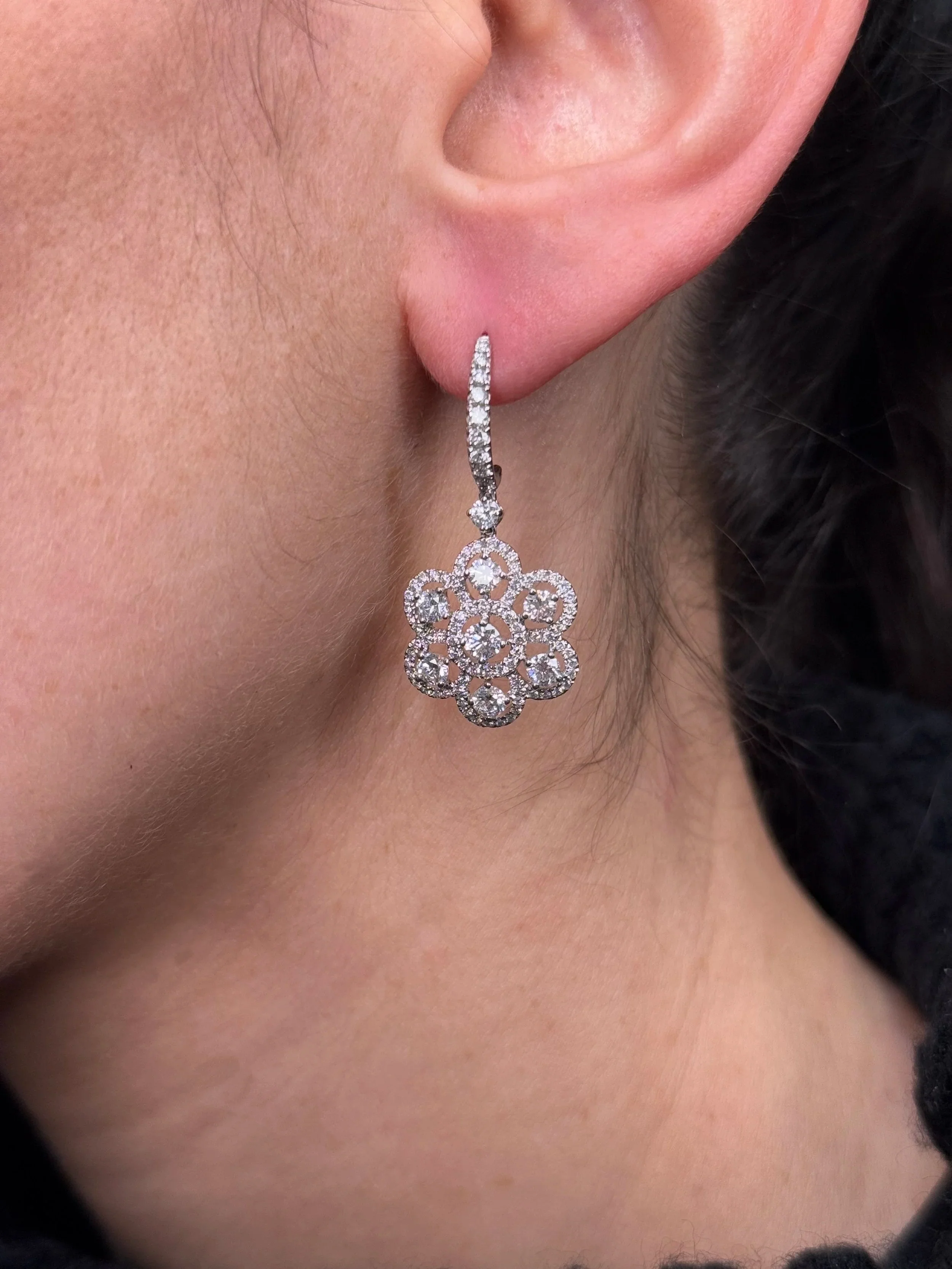 Ladies Eight Diamond Flower Earrings - Image 2