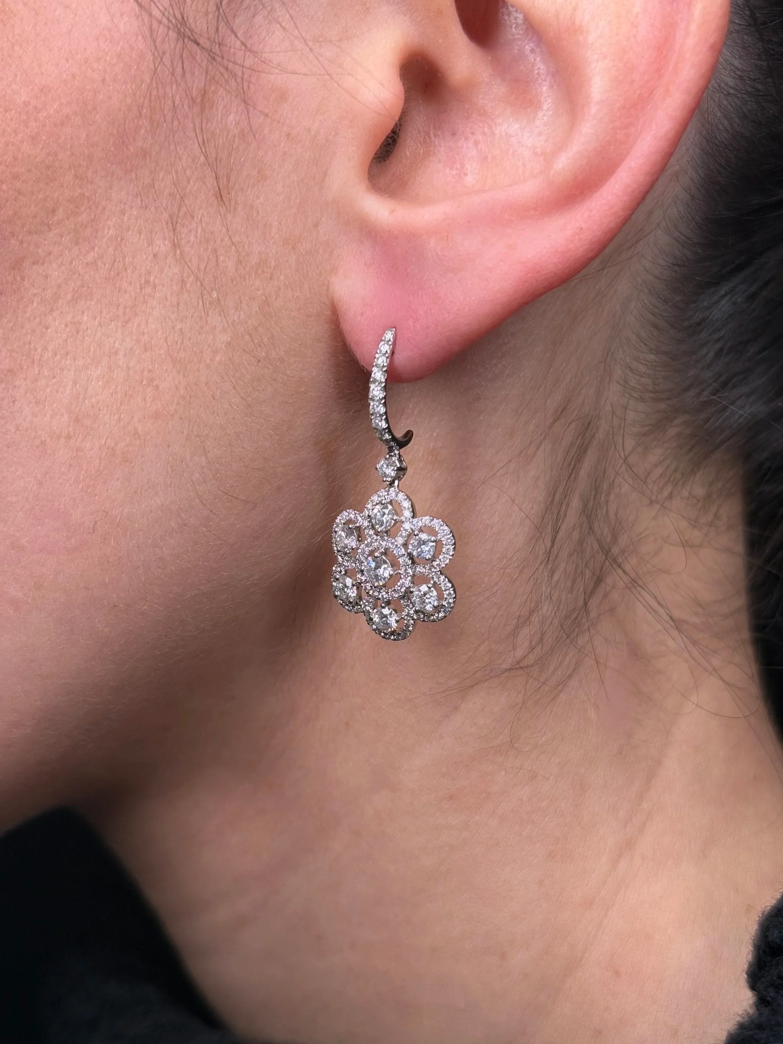 Ladies Eight Diamond Flower Earrings - Image 3