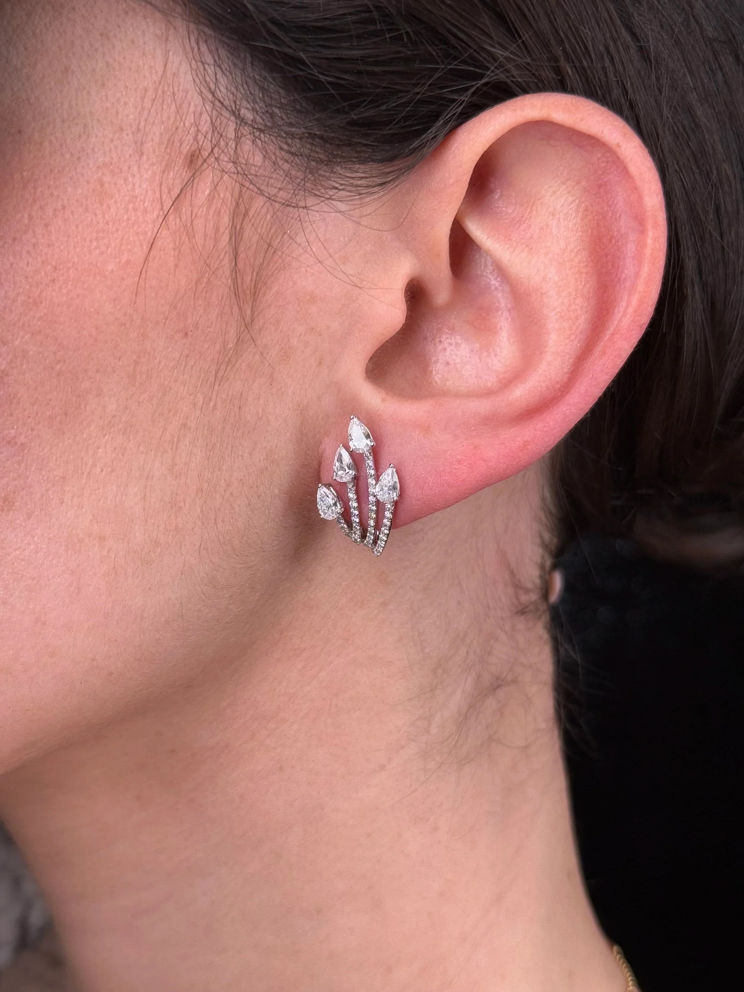 Ladies Elegant Pear and Round Diamond Earrings - Image 2