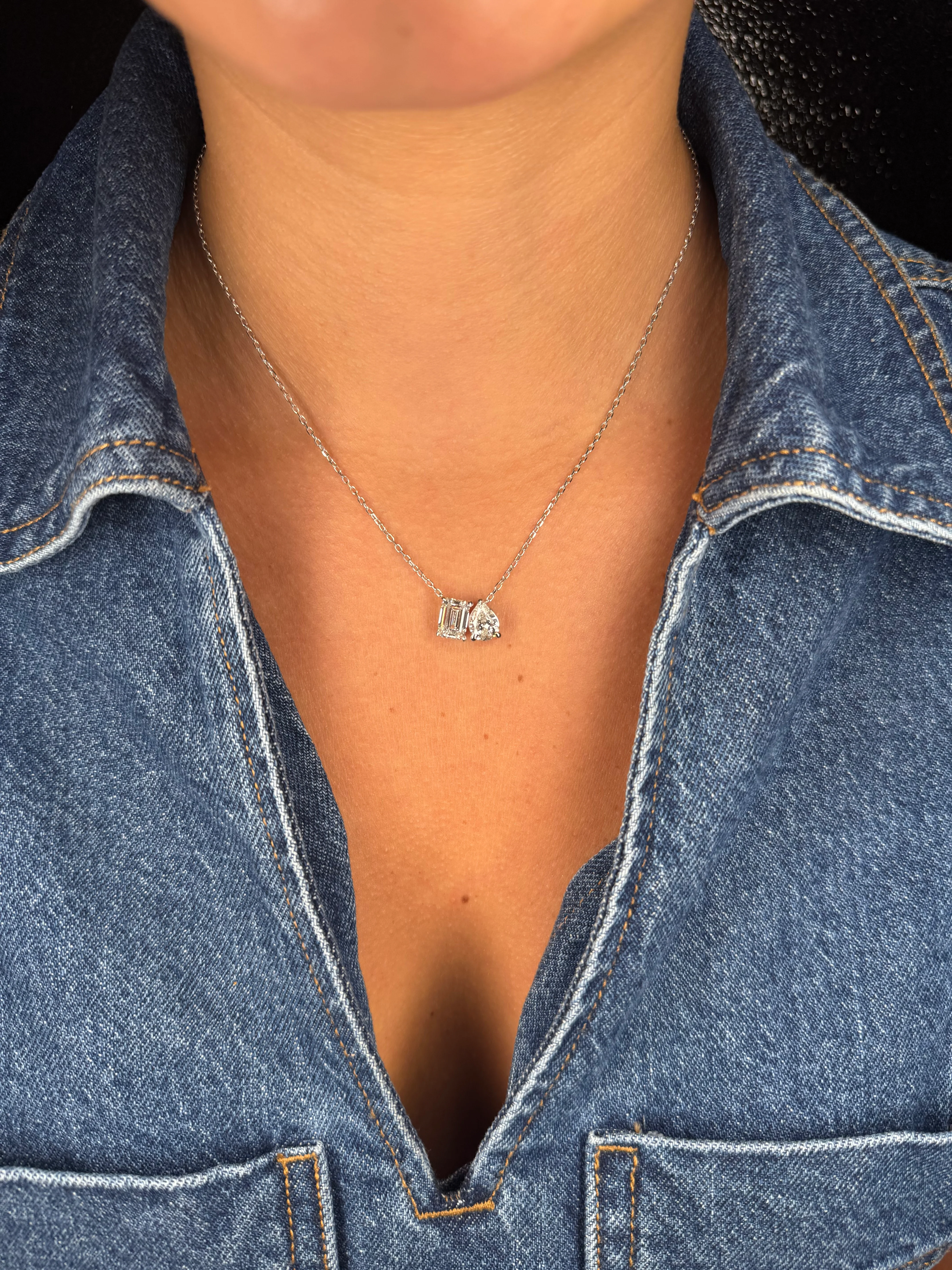 Ladies Lab Grown Emerald and Pear Necklace - Image 2