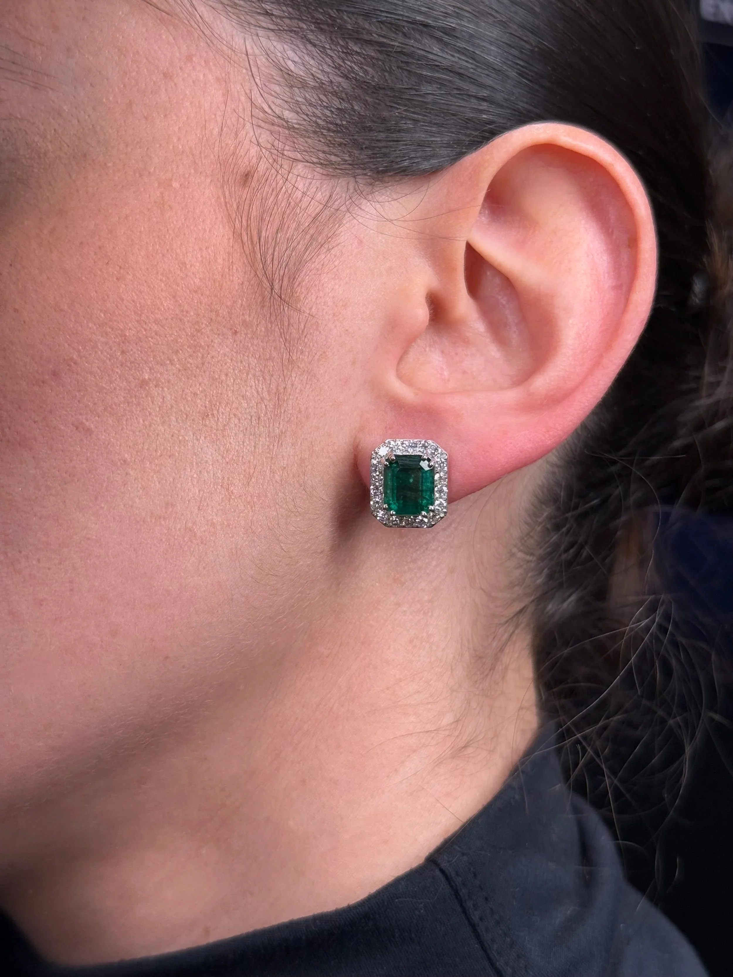 Ladies Emerald Diamond Earrings - Image 2
