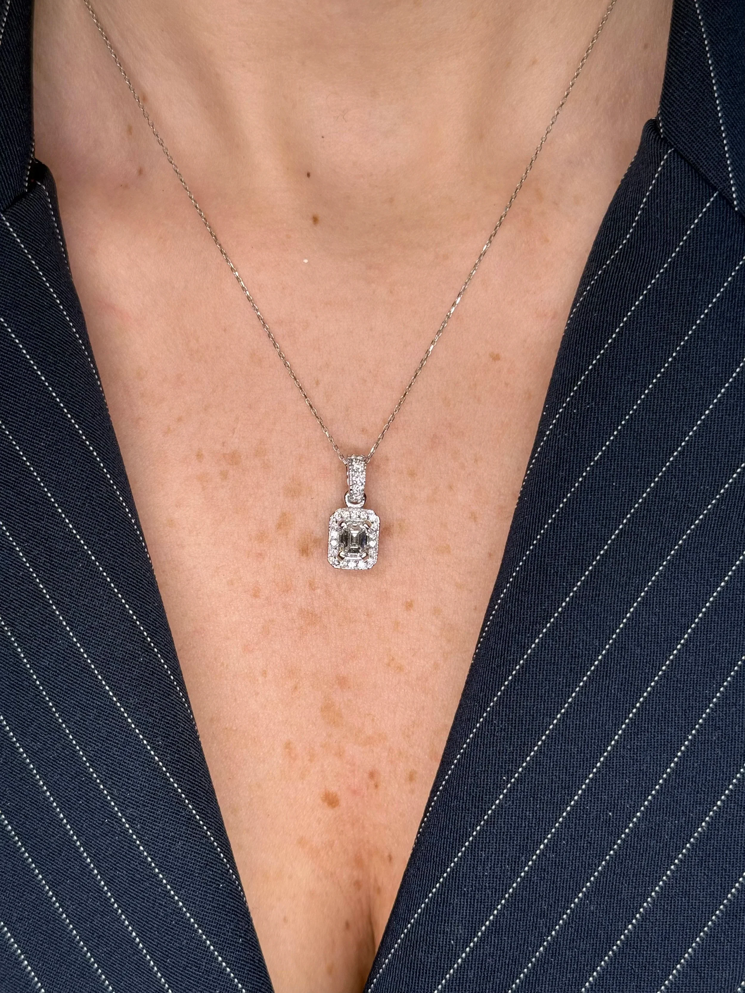 Ladies Emerald Halo Diamond Pendant - Image 2