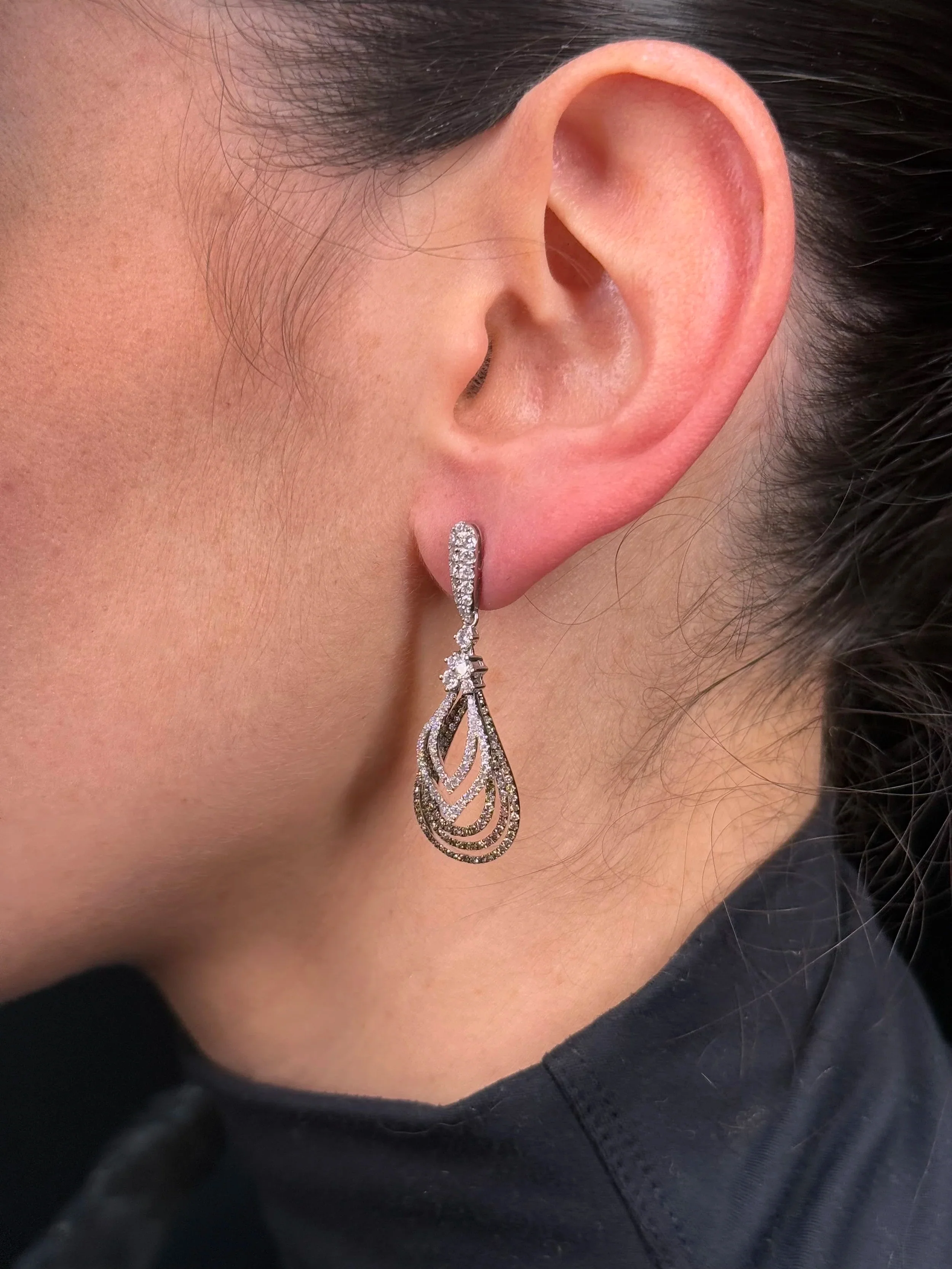Ladies Fancy Champagne and Diamond Earrings - Image 3