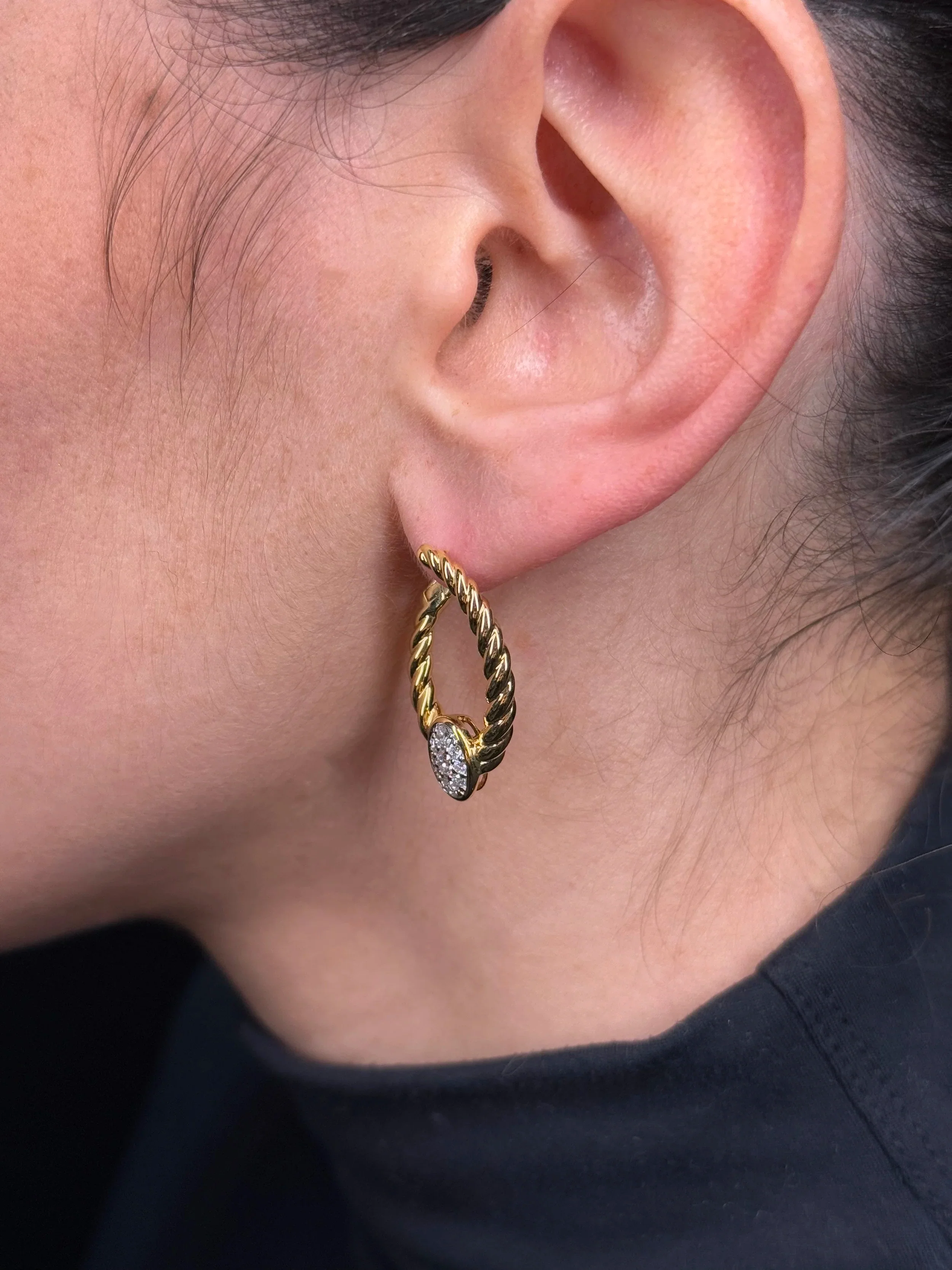 Ladies Fancy Gold Center Diamond Cluster Hoops - Image 4