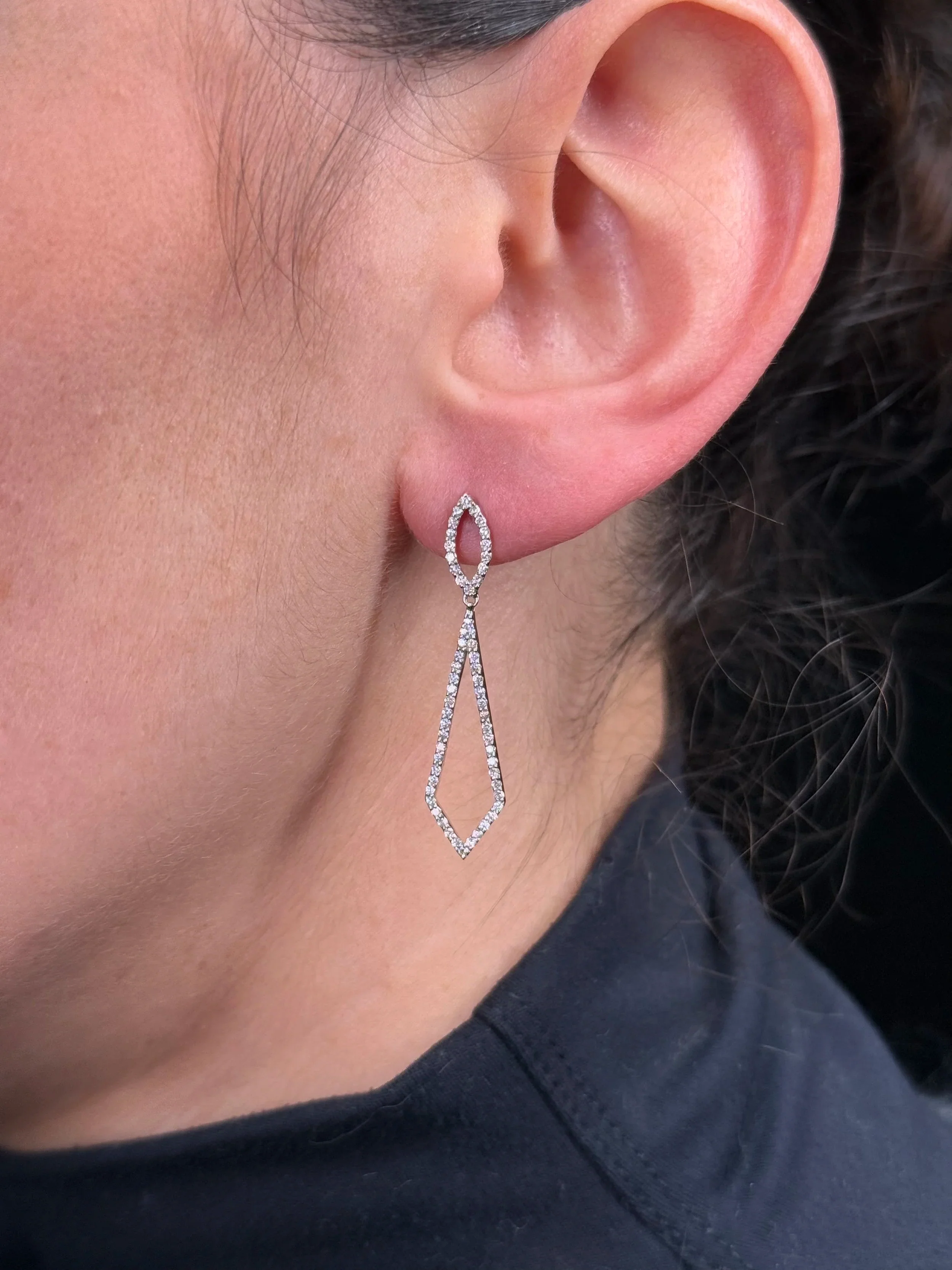 Ladies Fancy Hallow Diamond Earrings - Image 2