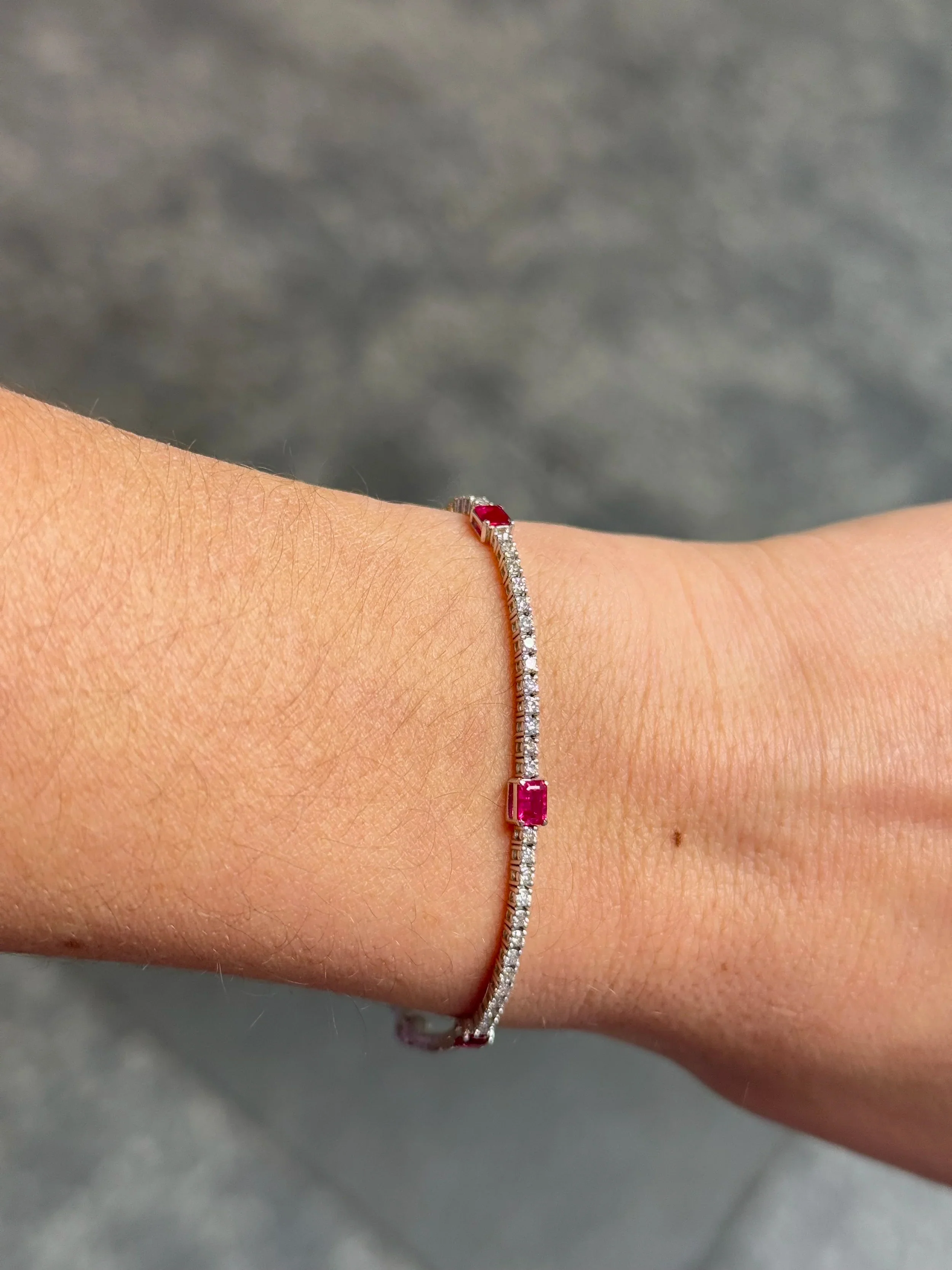 Ladies Five Ruby Stone Tennis Bracelet - Image 3