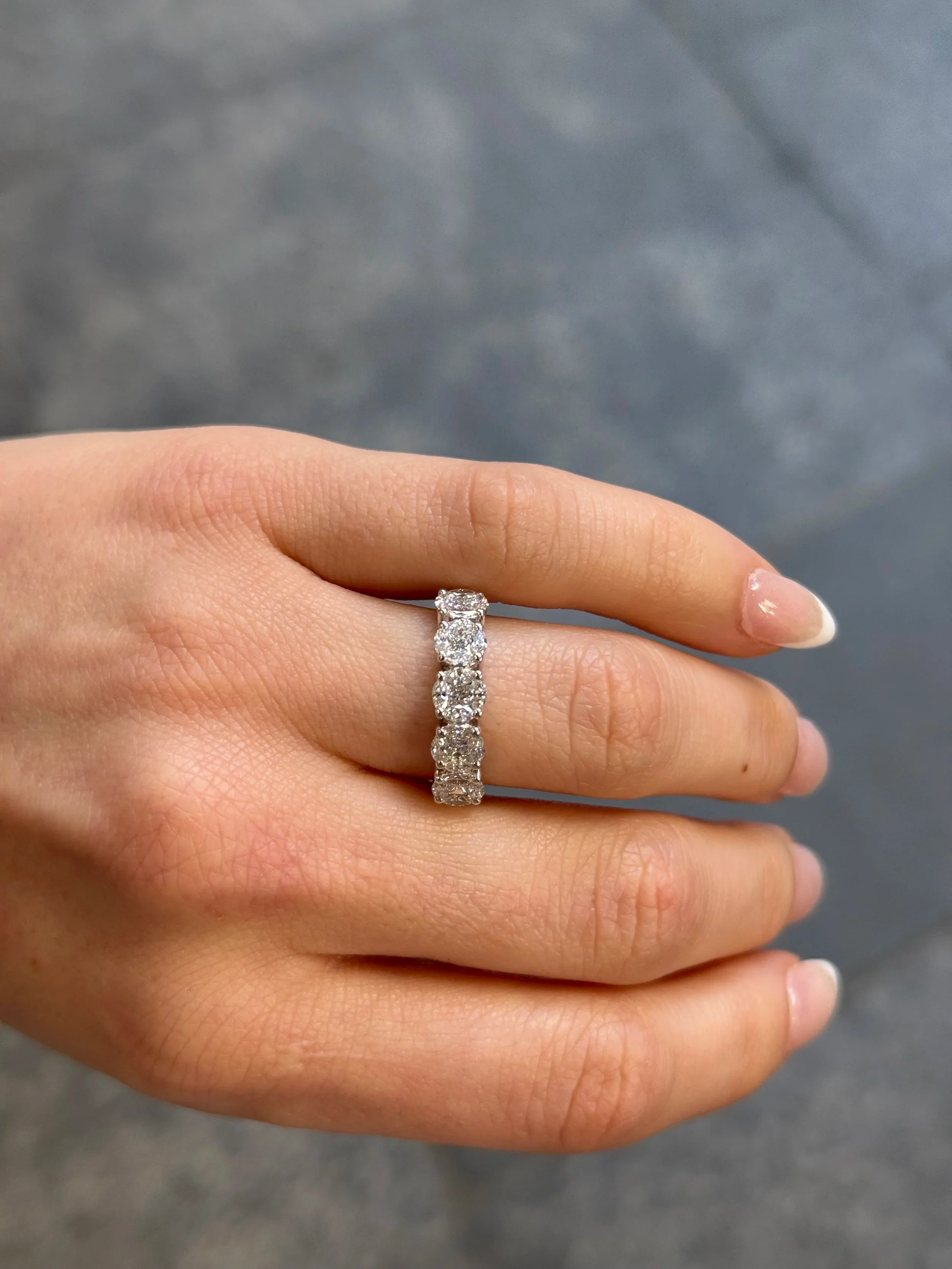 Ladies Five Stone Round Cluster Wedding Band - Image 2