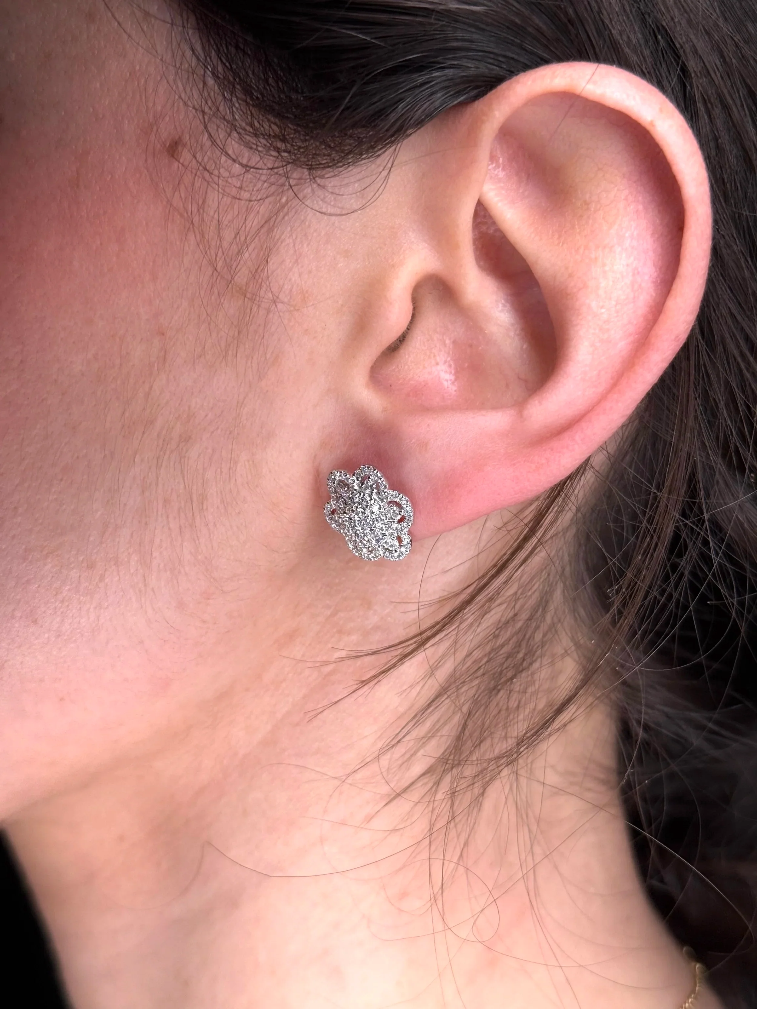 Ladies Flower Cluster Diamond Earrings - Image 3