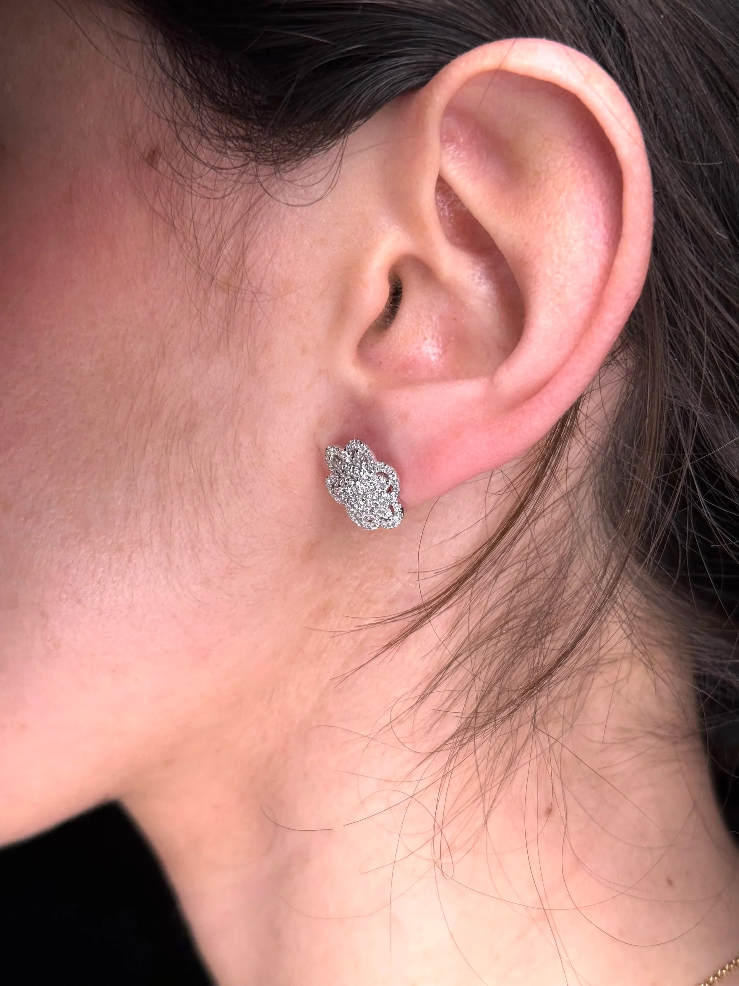Ladies Flower Cluster Diamond Earrings - Image 4