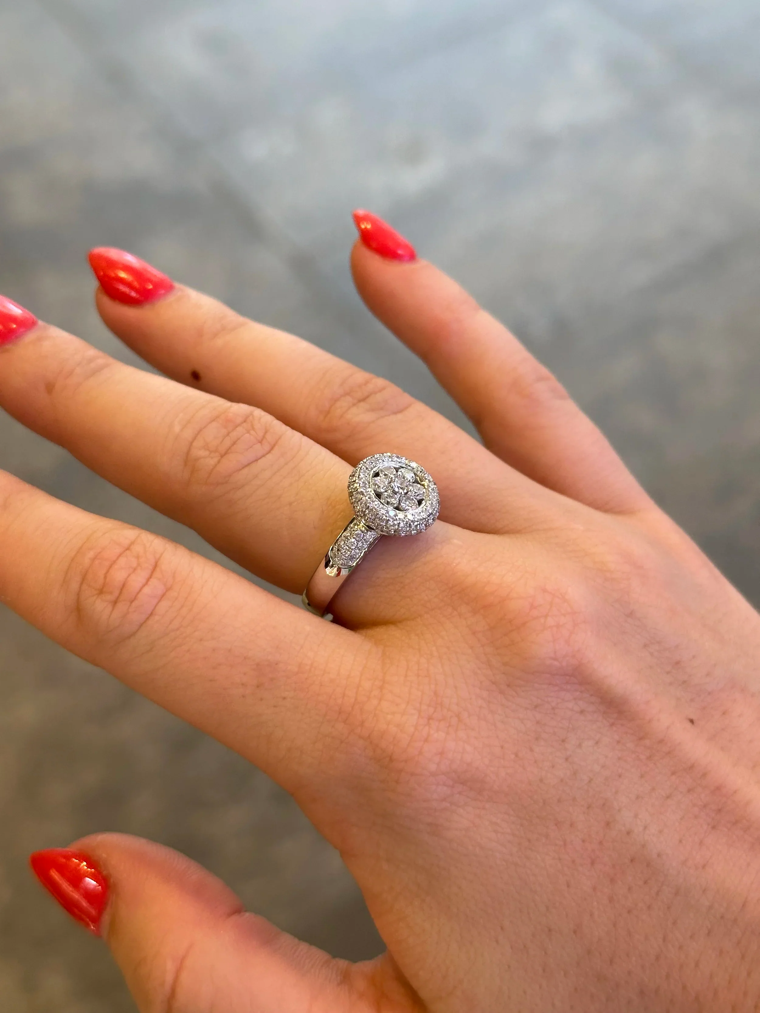 Ladies Flower like Design with Pave Set Halo Ring - Image 4