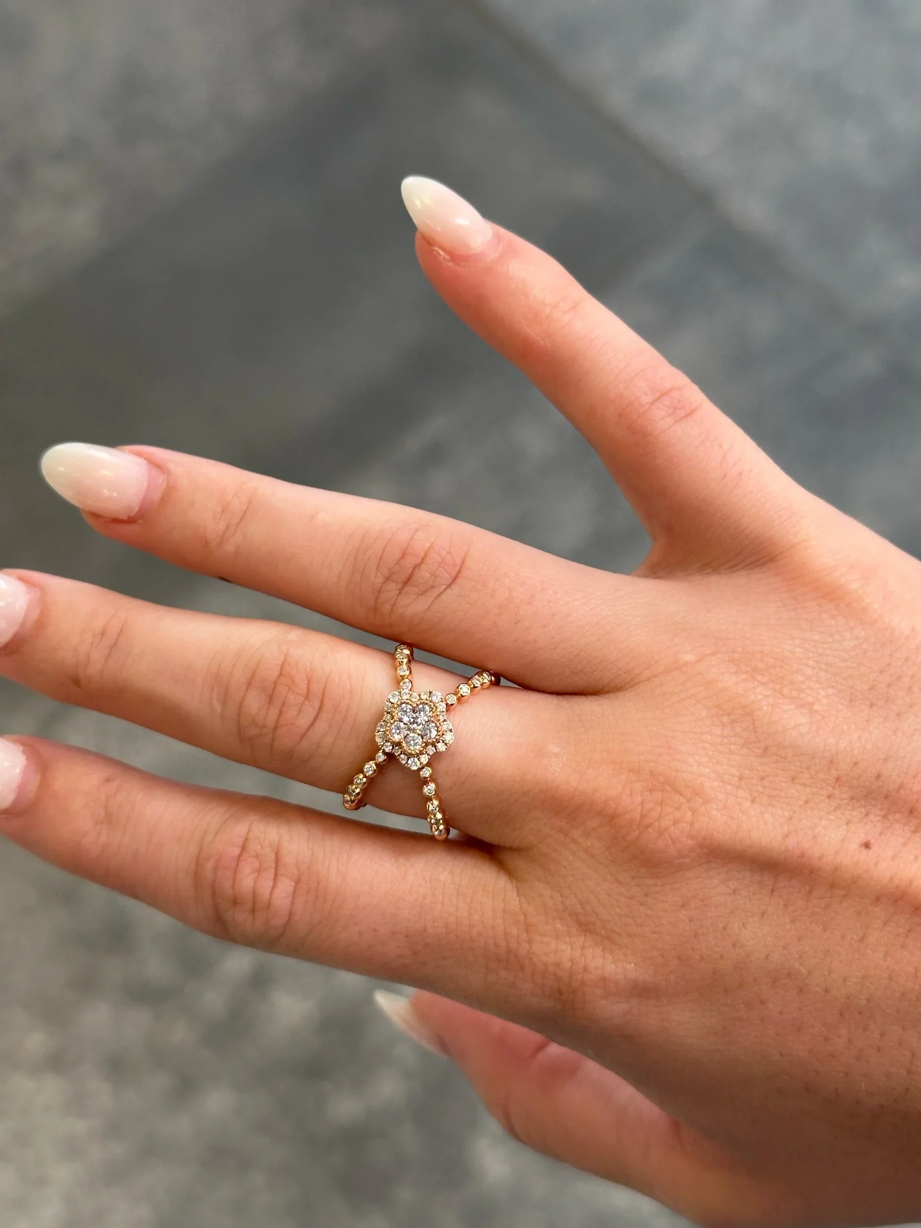 Ladies Flower Open Design Round Diamond Ring - Image 2