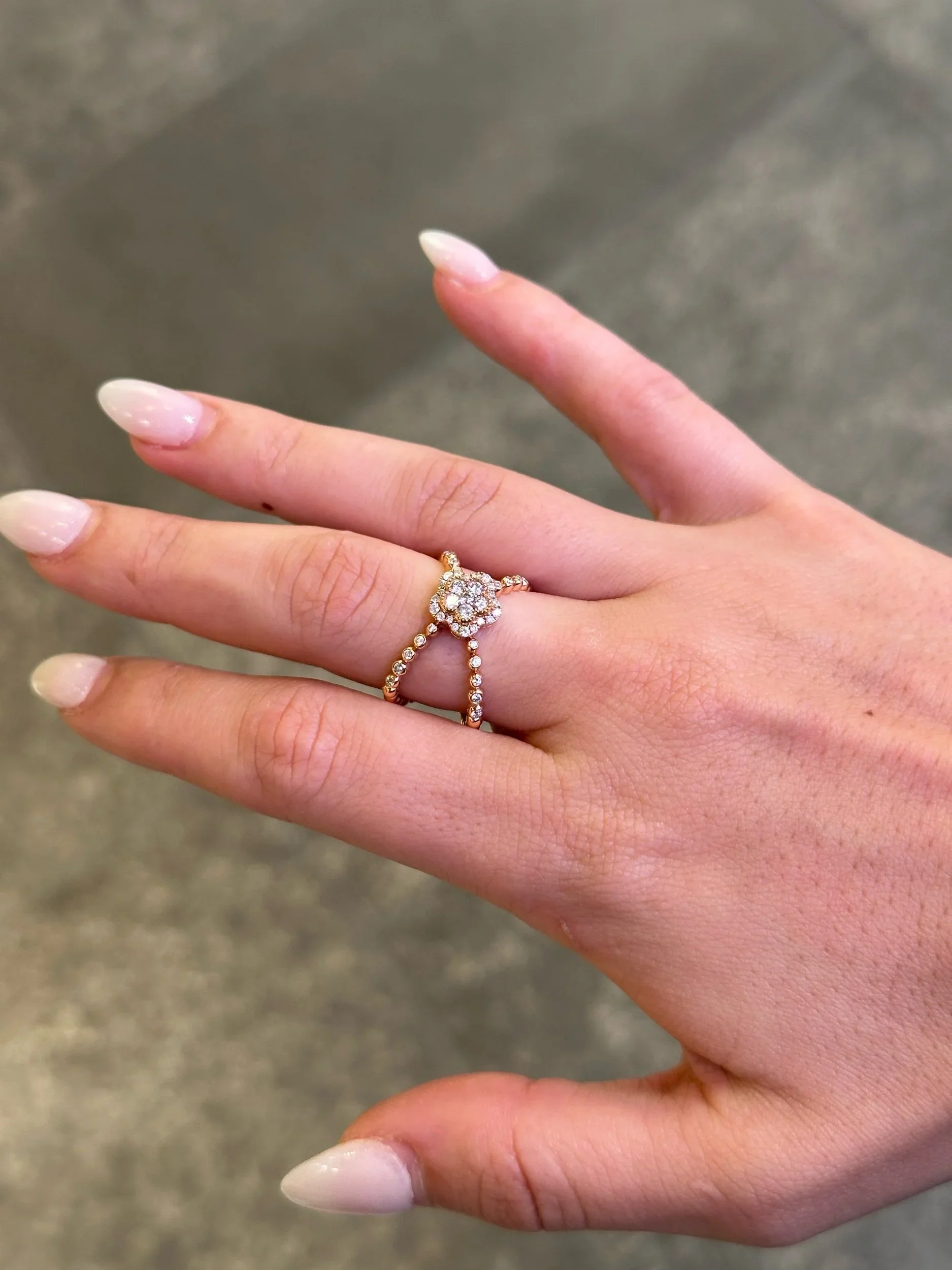 Ladies Flower Open Design Round Diamond Ring - Image 3