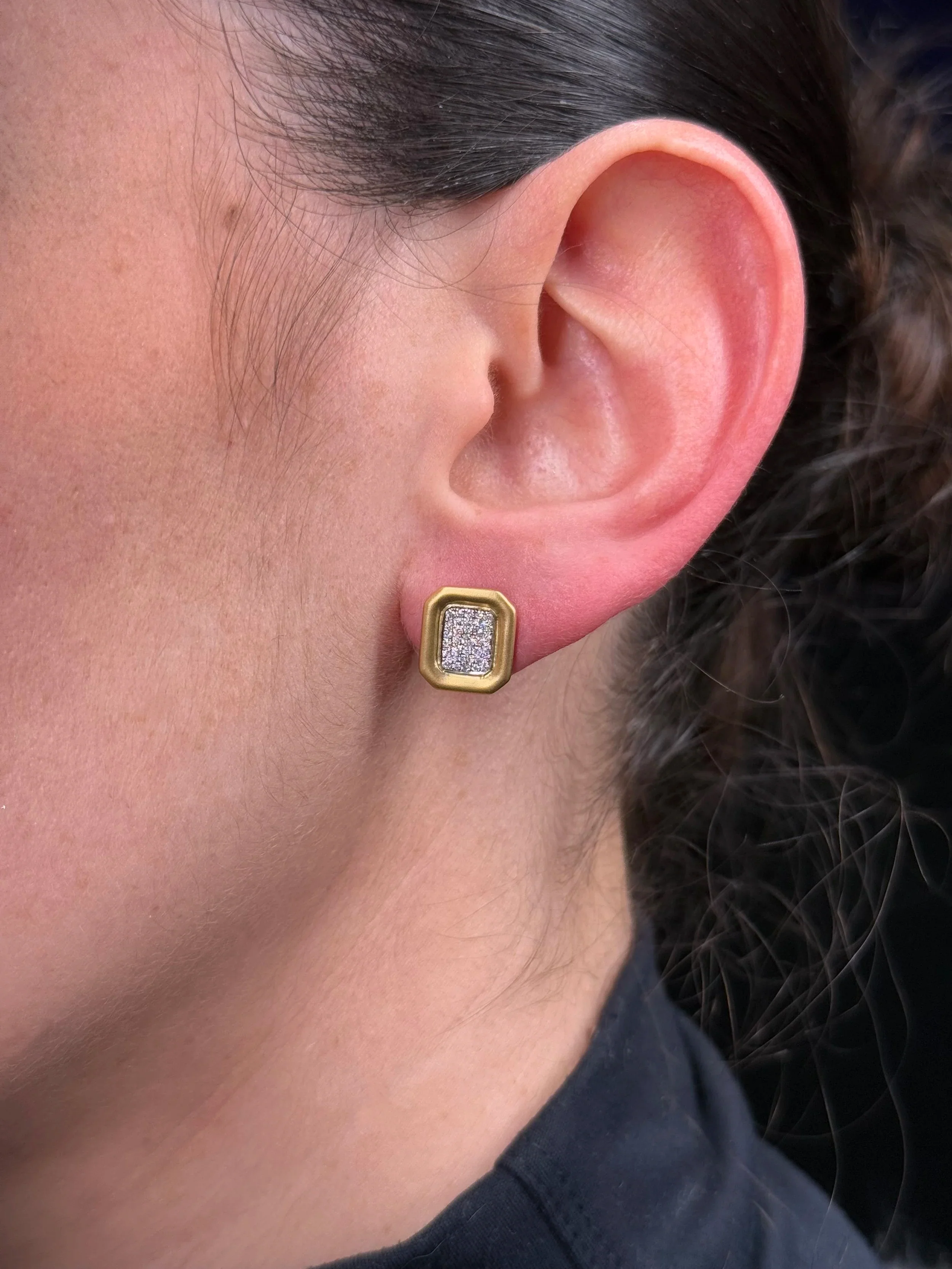 Ladies Gold and Diamond Cluster Earrings - Image 2