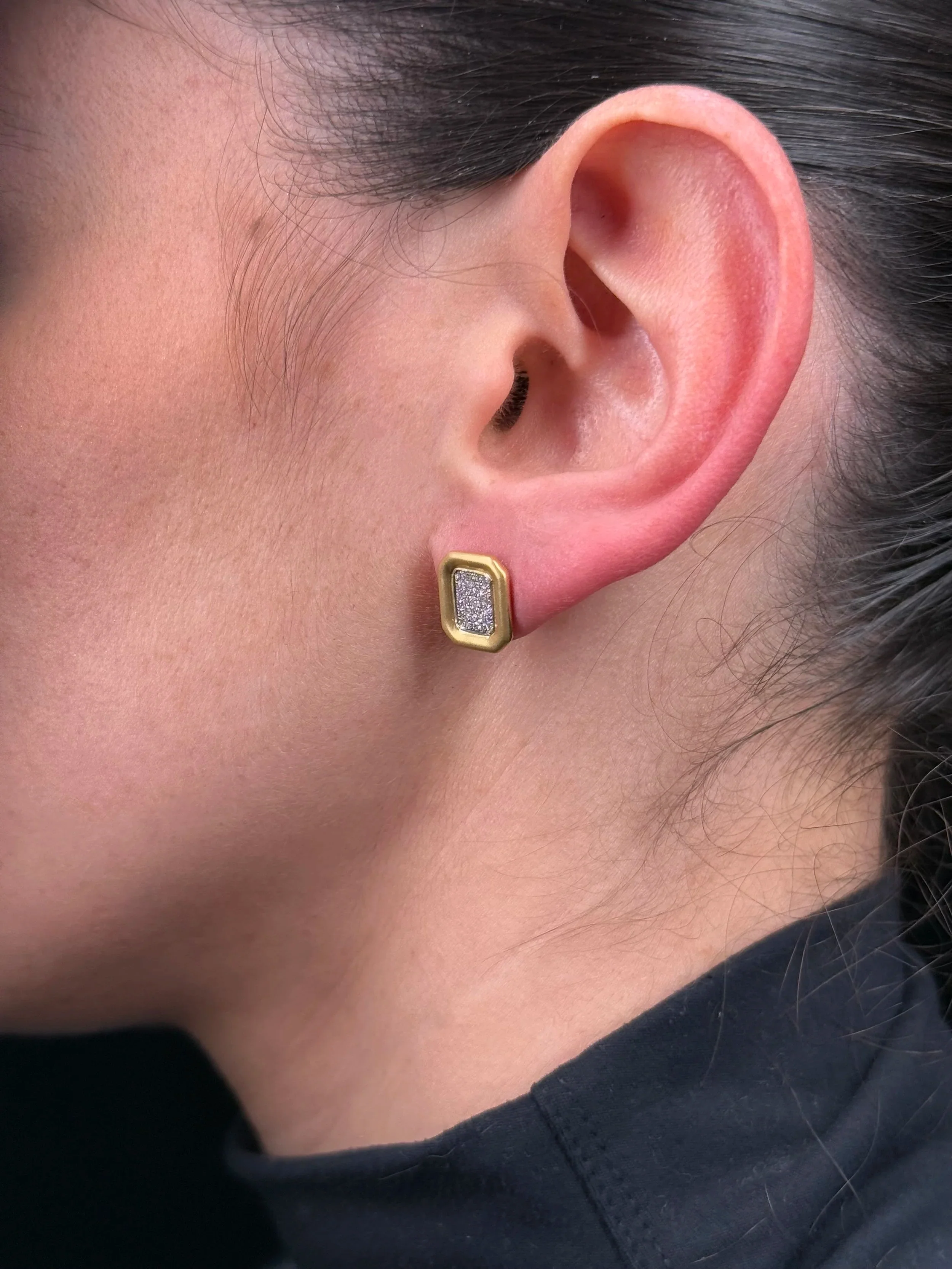 Ladies Gold and Diamond Cluster Earrings - Image 3