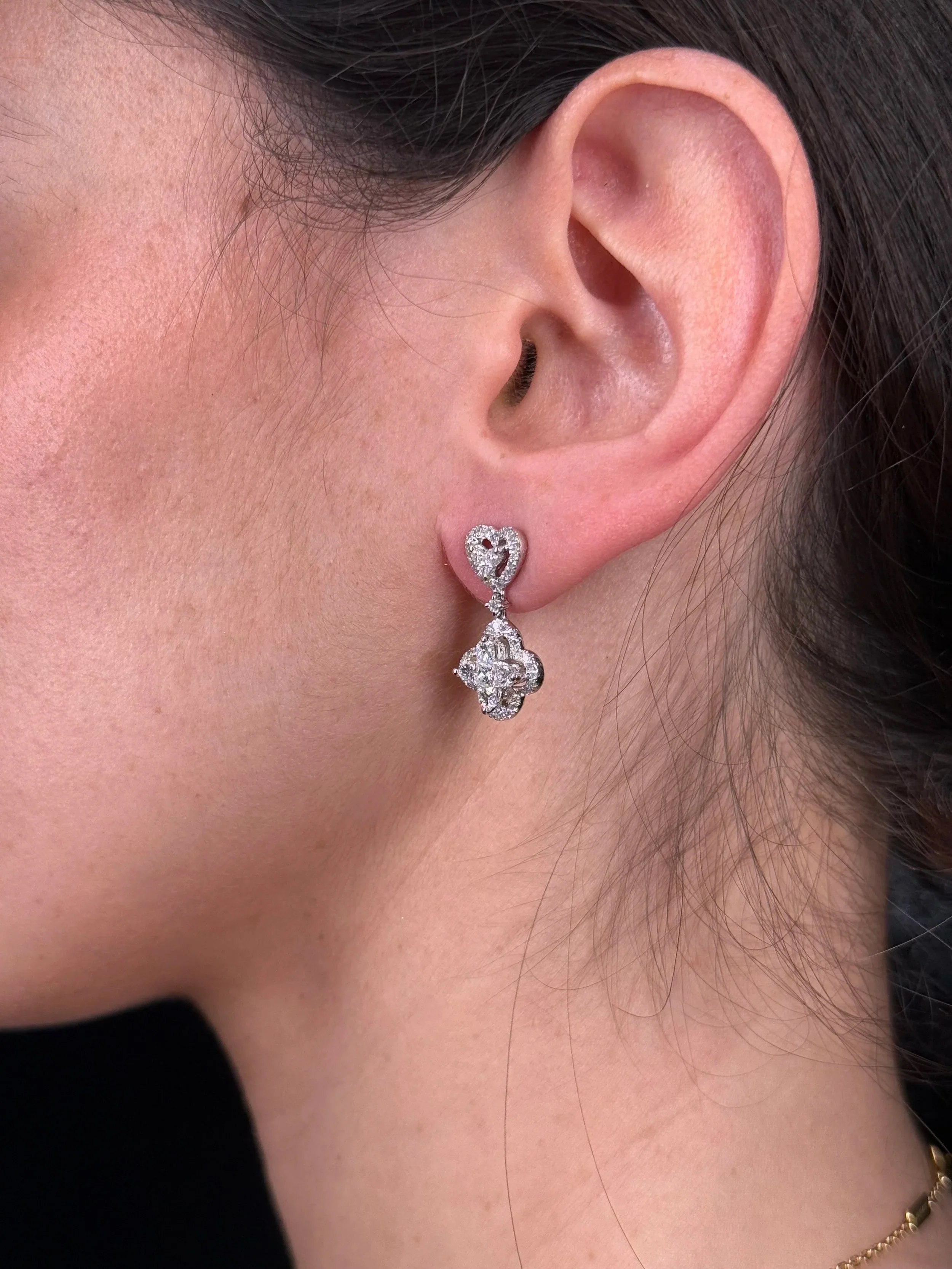 Ladies Heart Cluster and Clover Dangle Earrings - Image 3