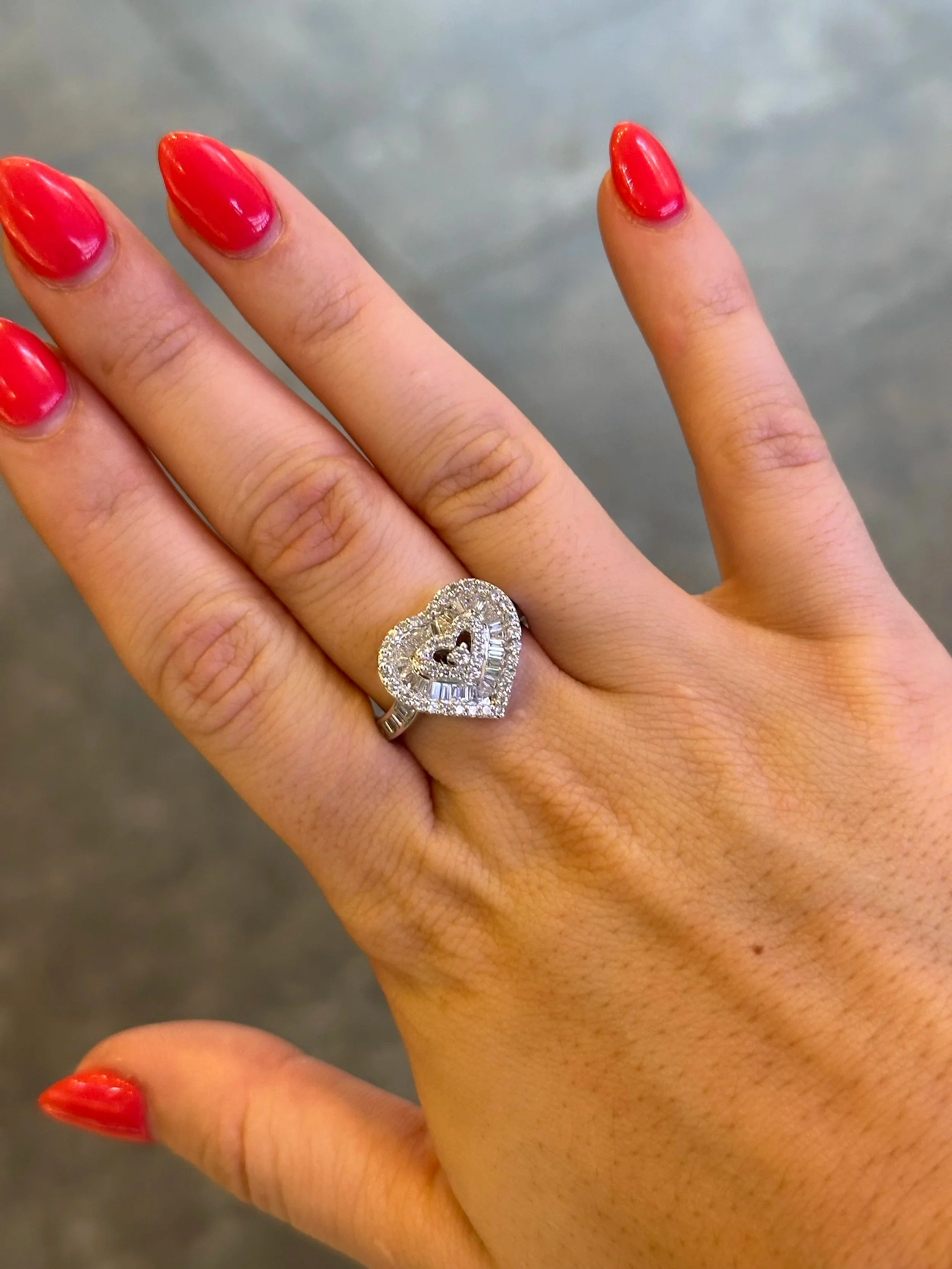 Ladies Heart Shaped Baguette and Round Diamond Ring - Image 2
