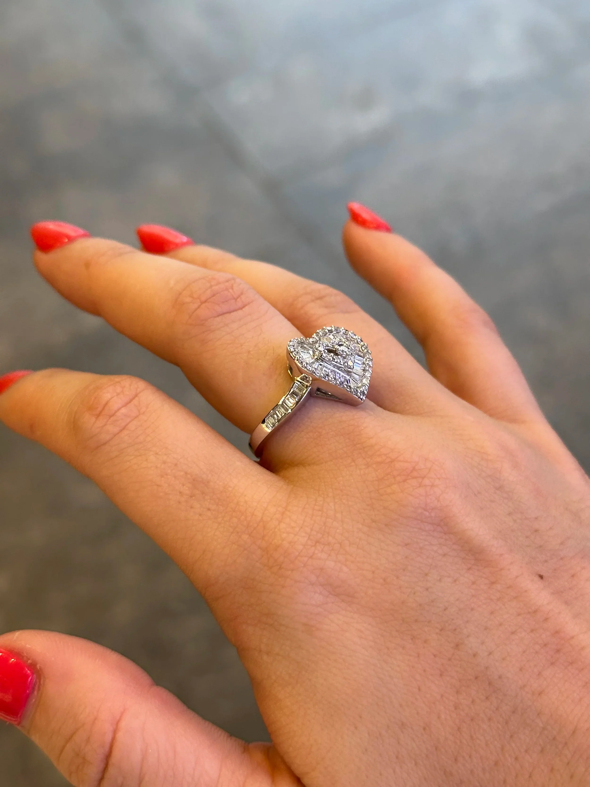 Ladies Heart Shaped Baguette and Round Diamond Ring - Image 3
