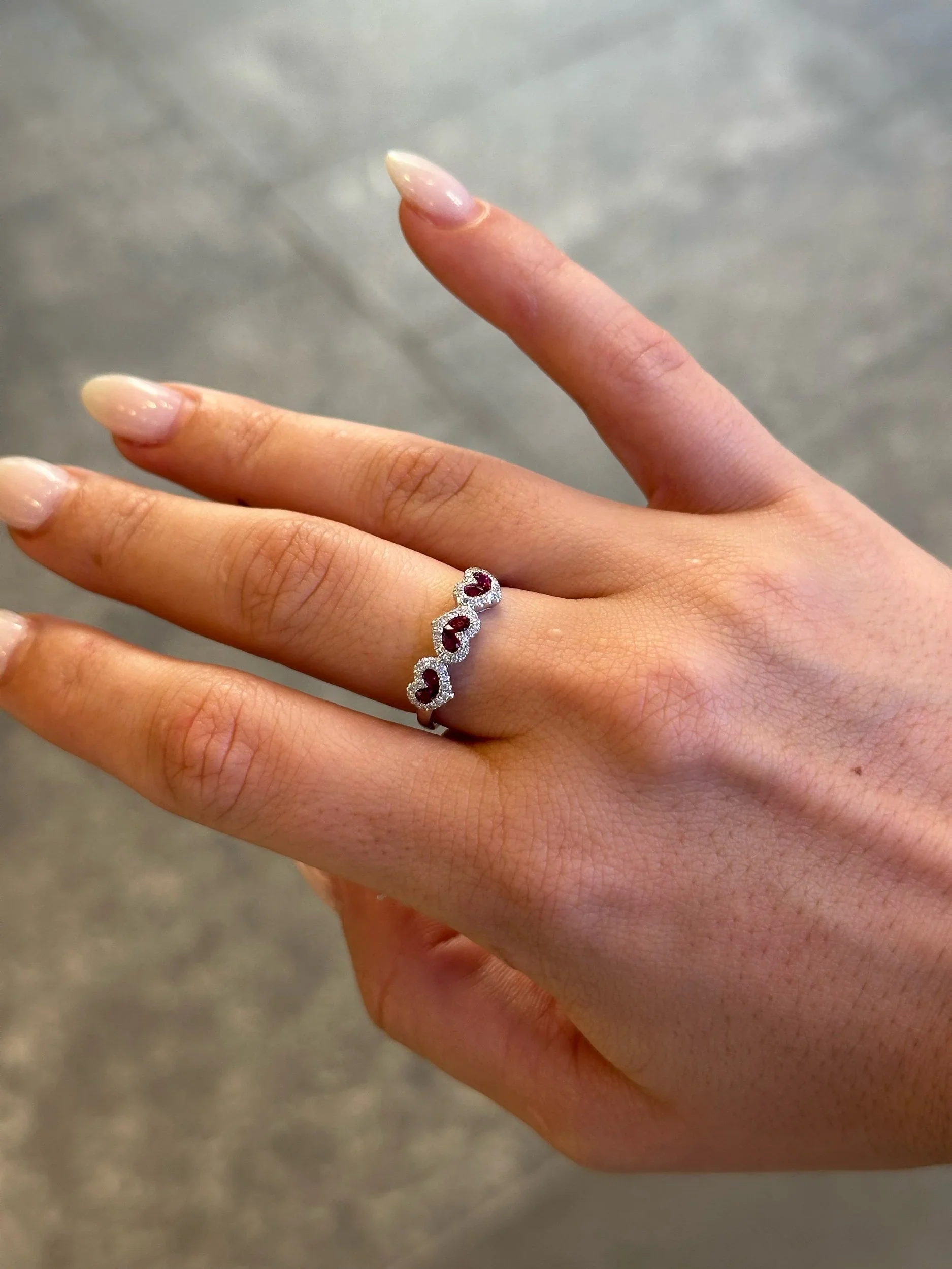 Ladies Heart Shaped Ruby Stone and Round Diamond Ring - Image 2