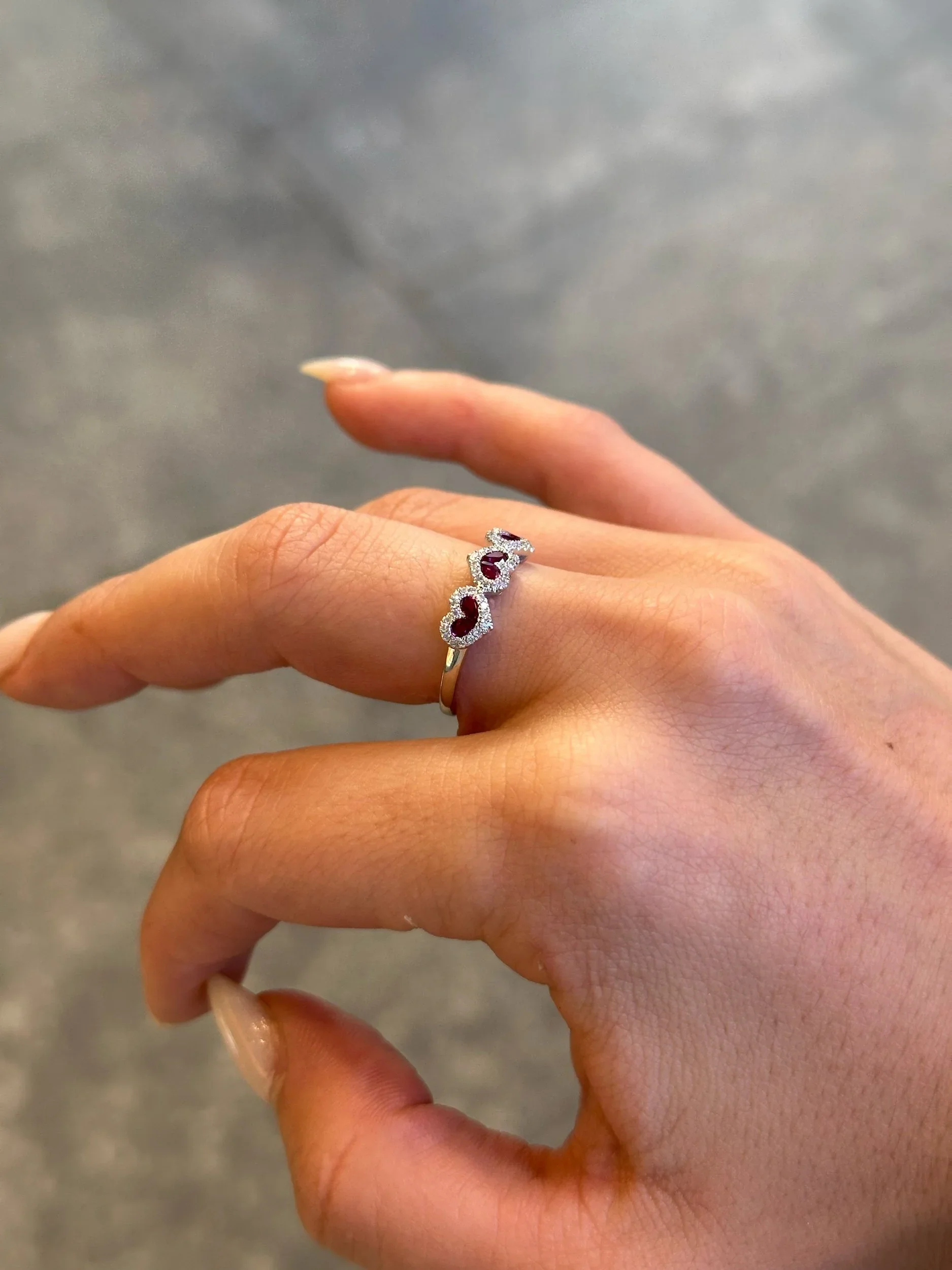 Ladies Heart Shaped Ruby Stone and Round Diamond Ring - Image 3