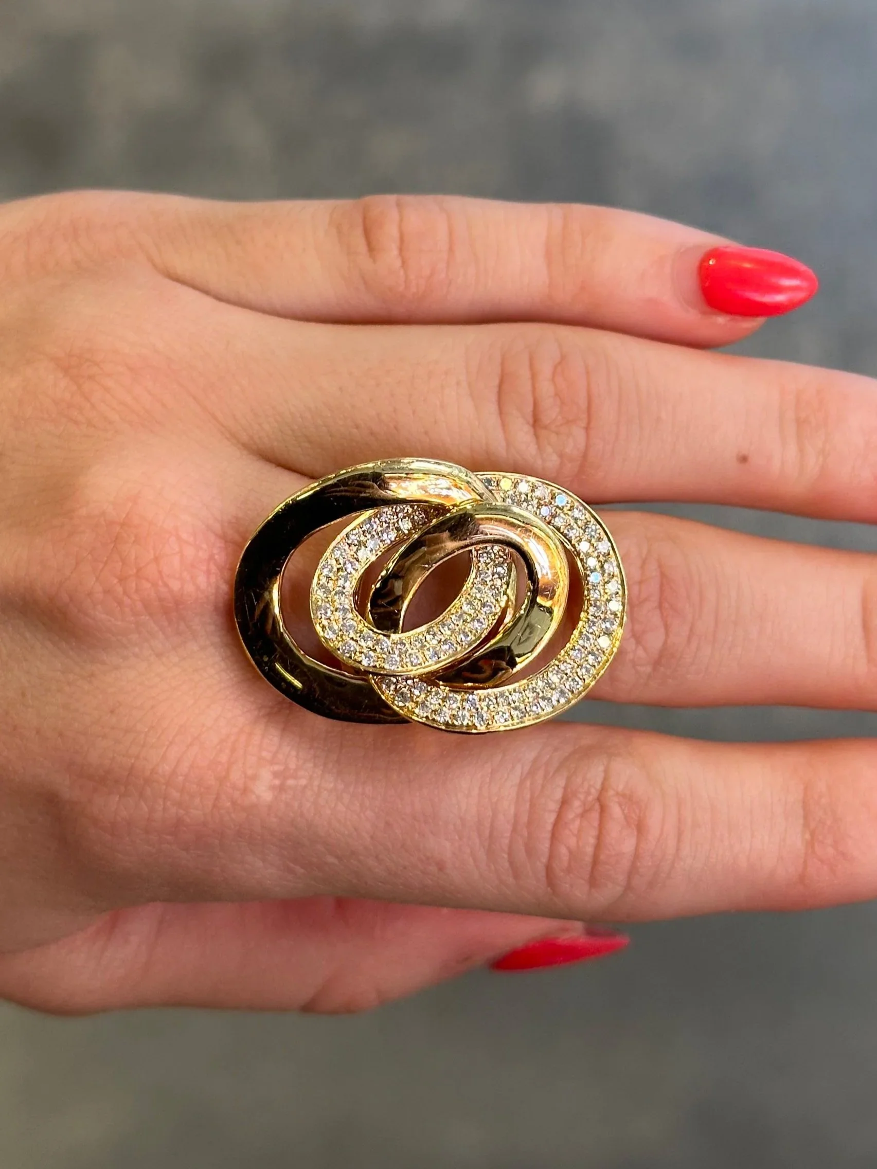Ladies Intertwined Pave Set and Yellow Gold Diamond Ring