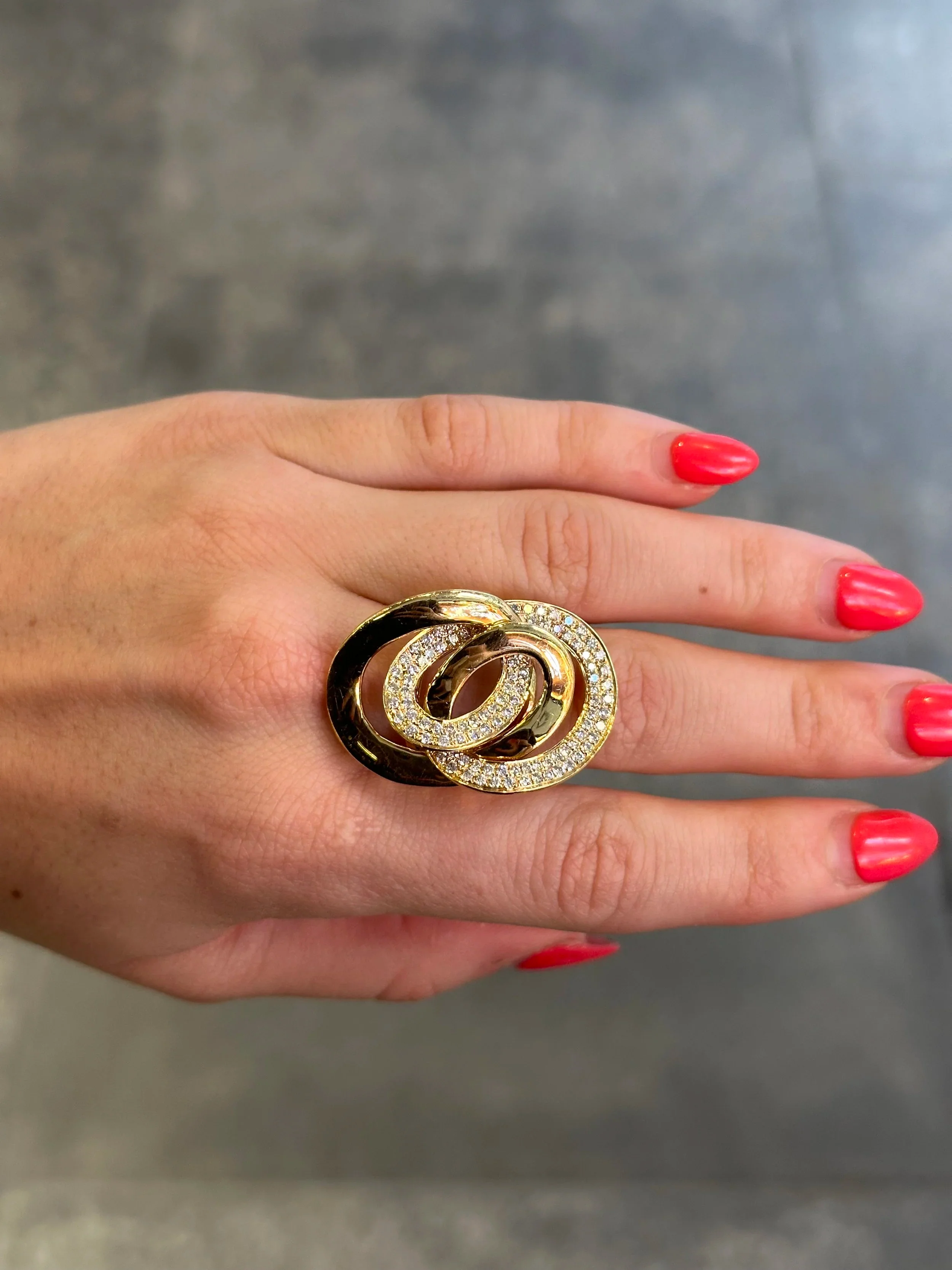Ladies Intertwined Pave Set and Yellow Gold Diamond Ring - Image 2