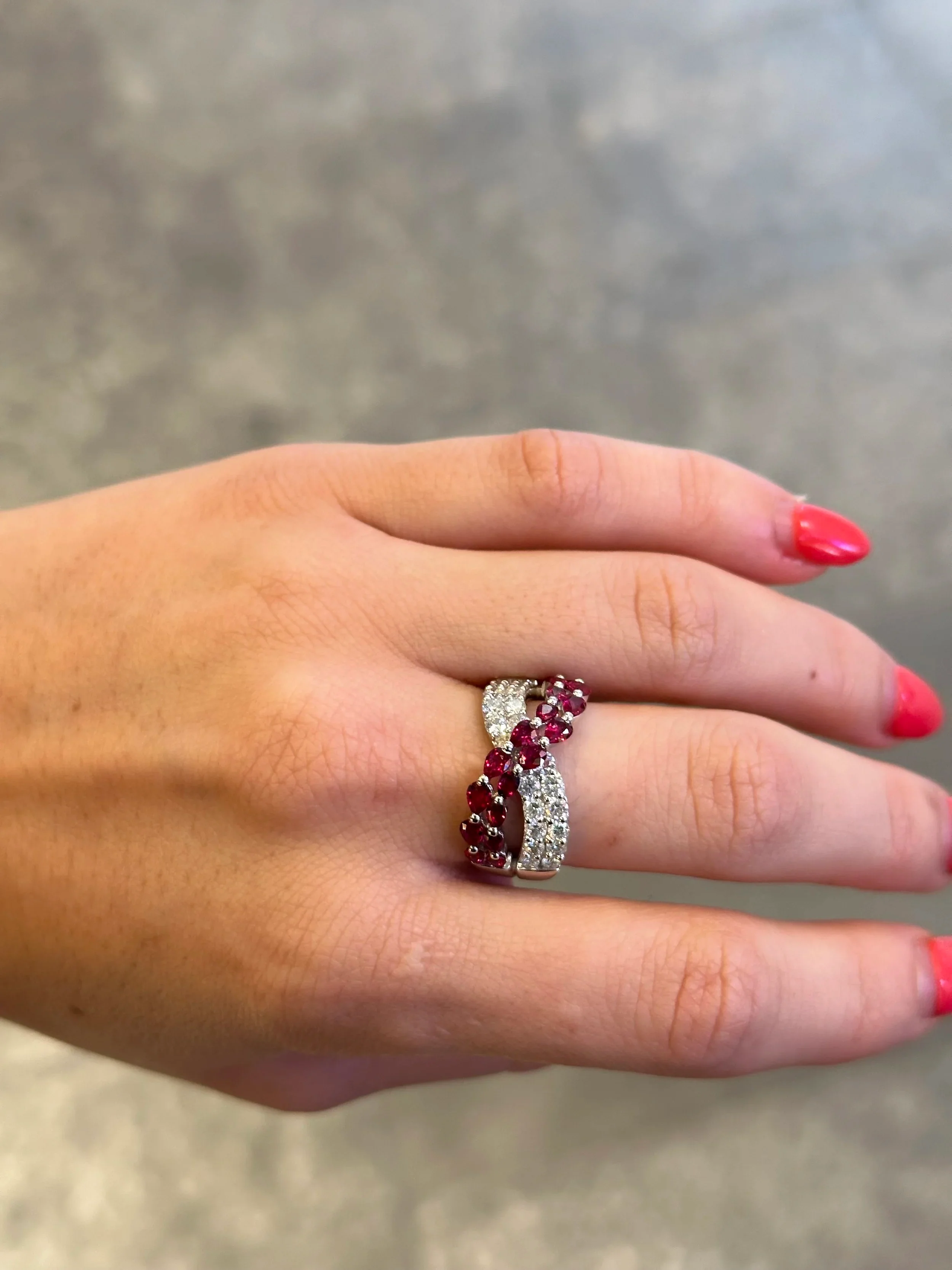 Ladies Intertwined Ruby and Diamond Ring - Image 2