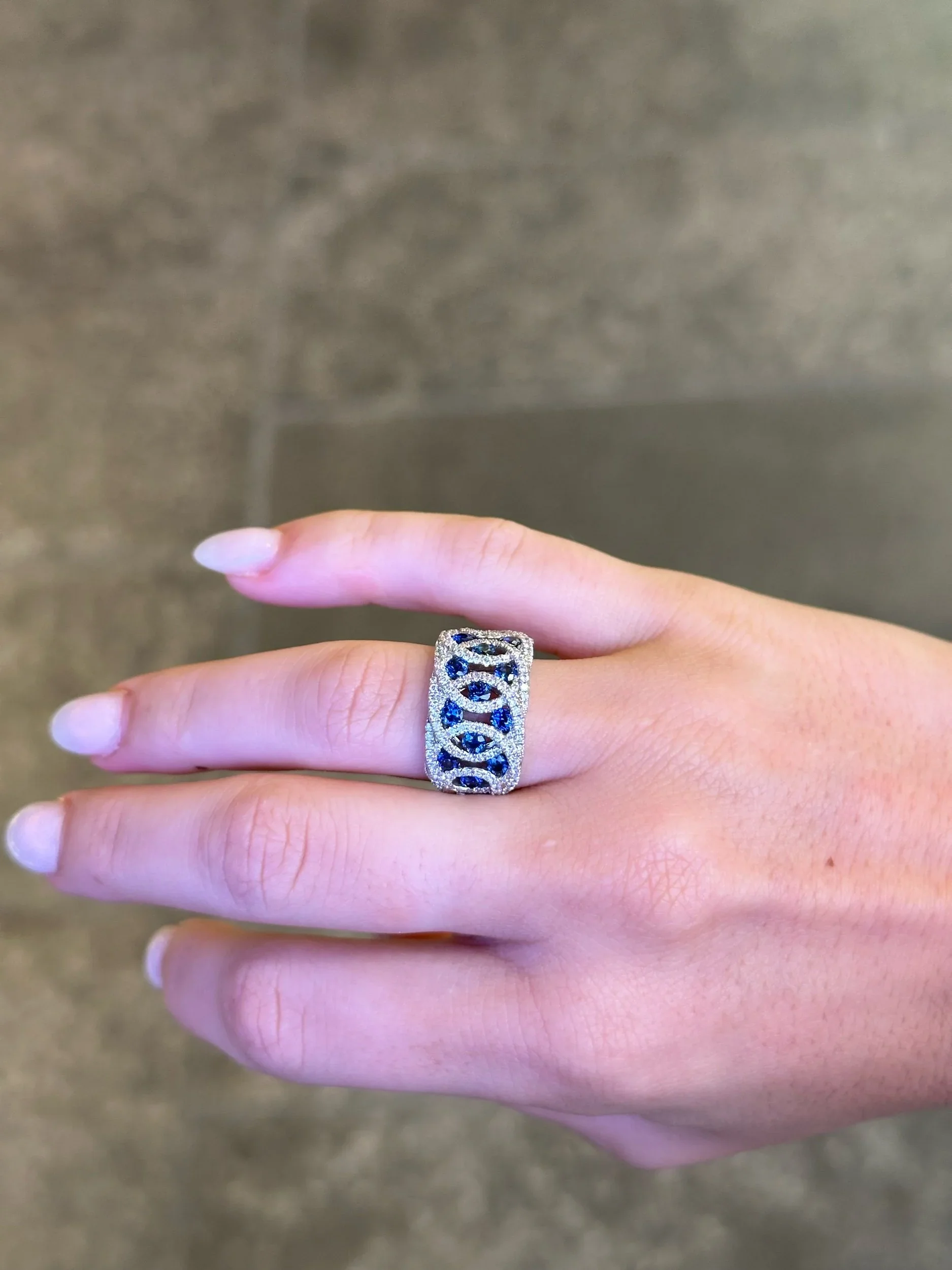 Ladies Intertwined Sapphire and Round Diamond Ring - Image 2