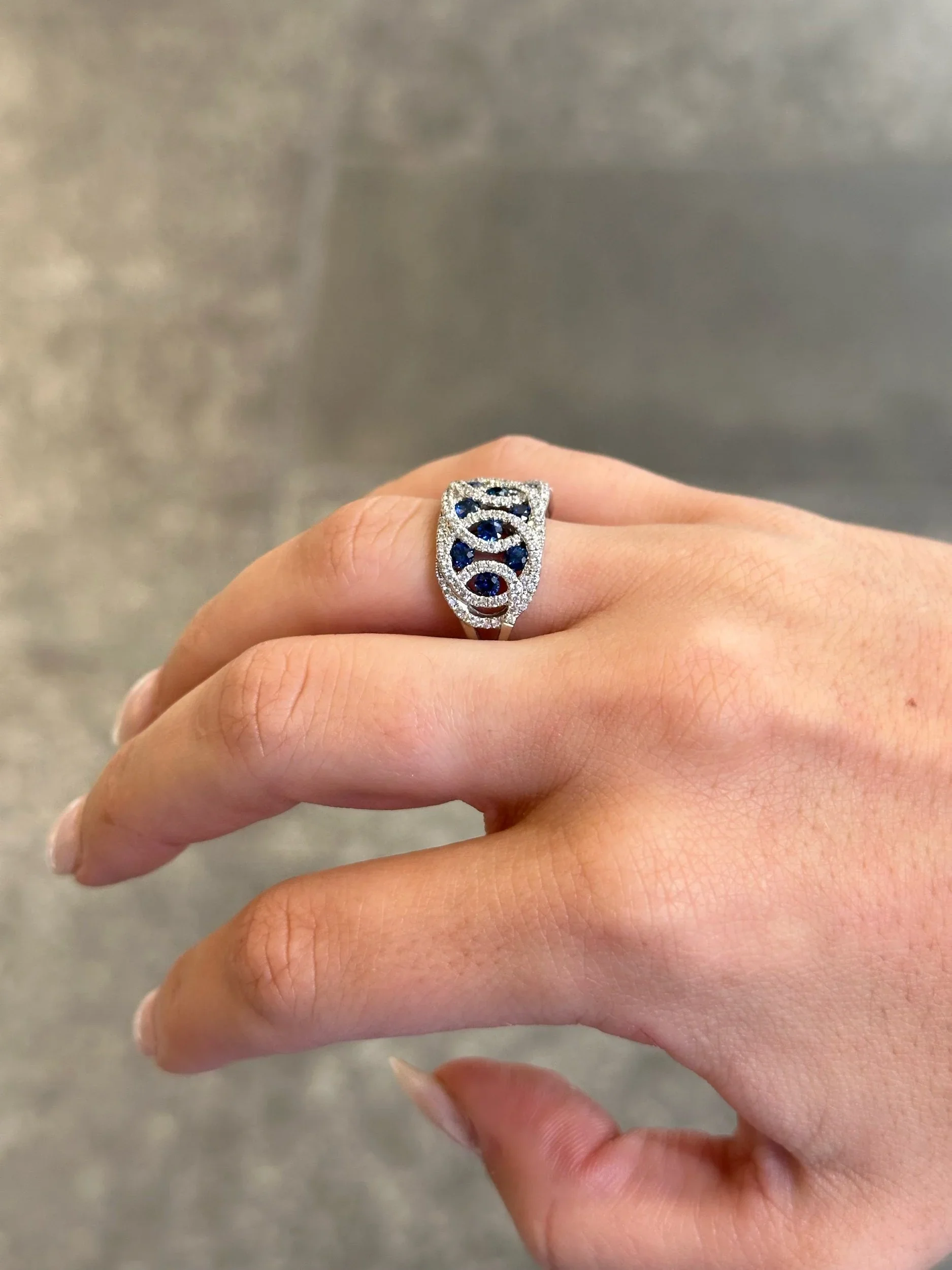 Ladies Intertwined Sapphire and Round Diamond Ring - Image 3