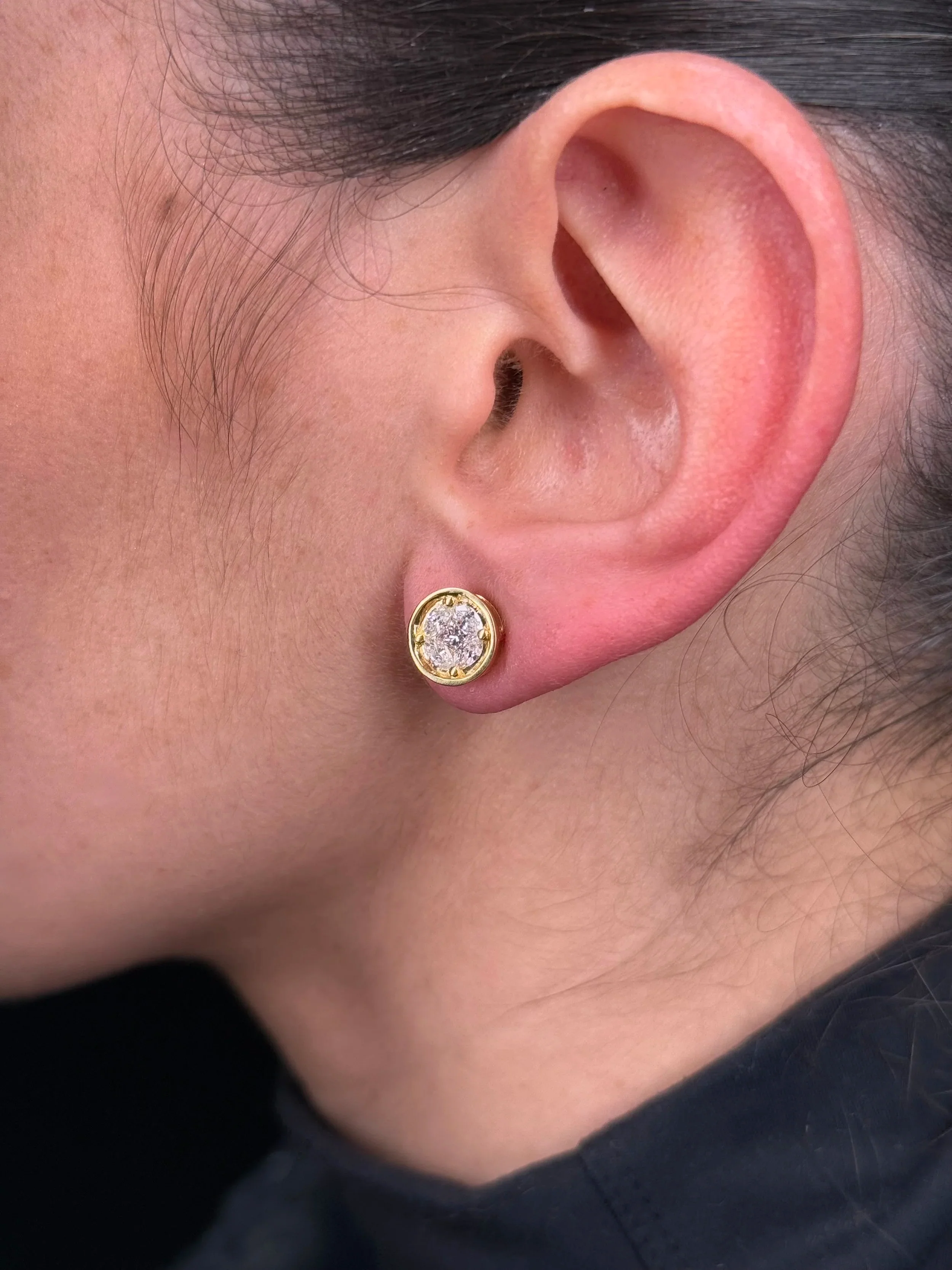 Ladies Large Bezel Marquise and Princess Diamond Earrings - Image 3