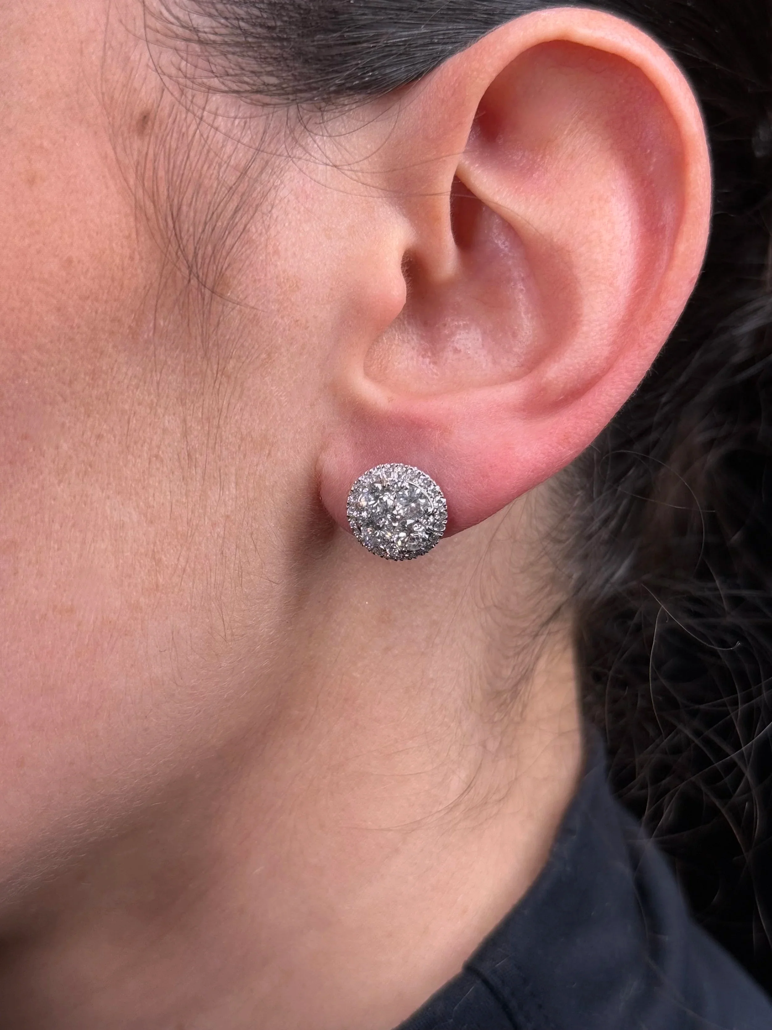 Ladies Large Cluster Halo Earrings - Image 2