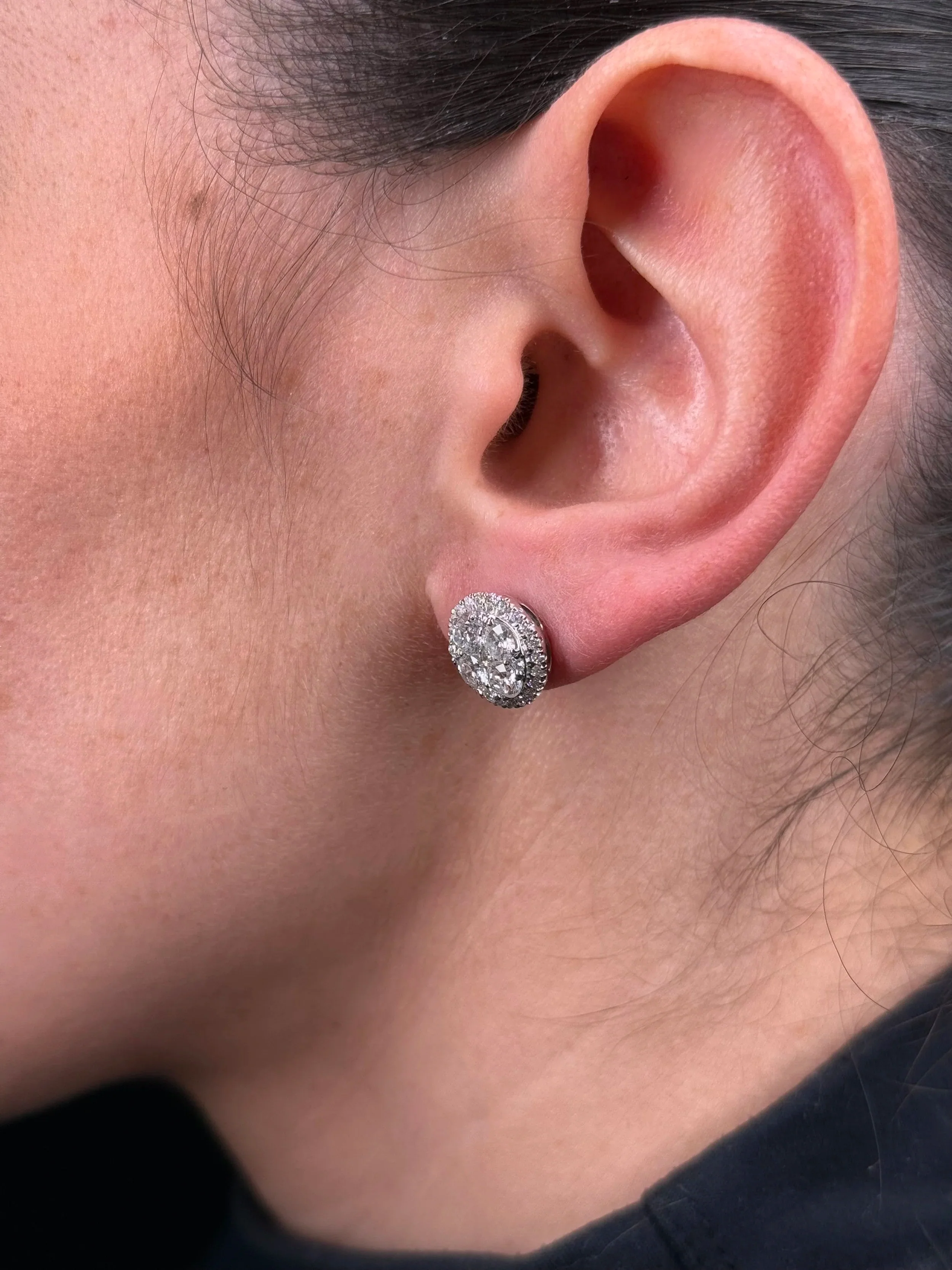 Ladies Large Cluster Halo Earrings - Image 3