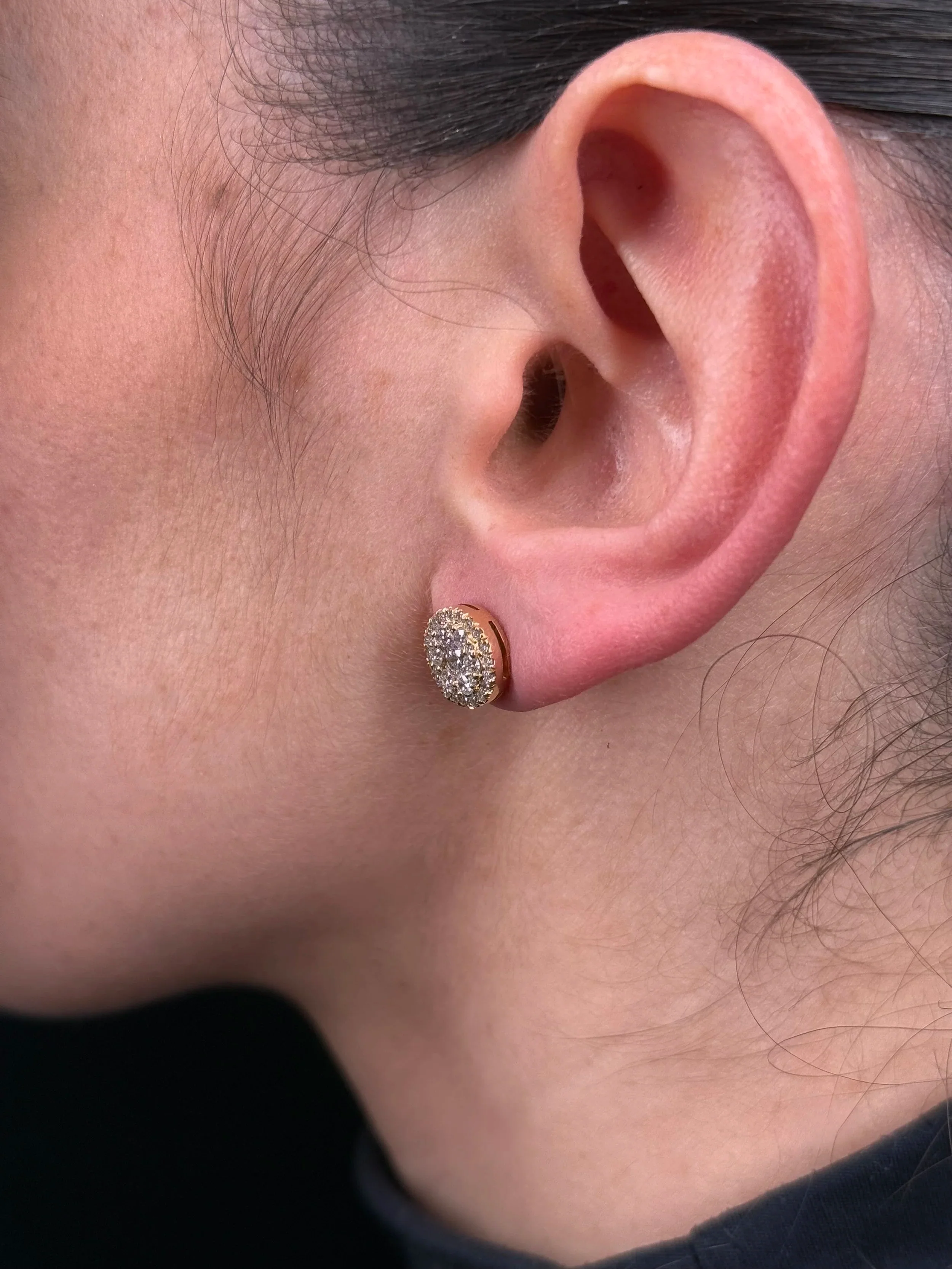 Ladies Large Cluster Round Diamond Earrings - Image 3
