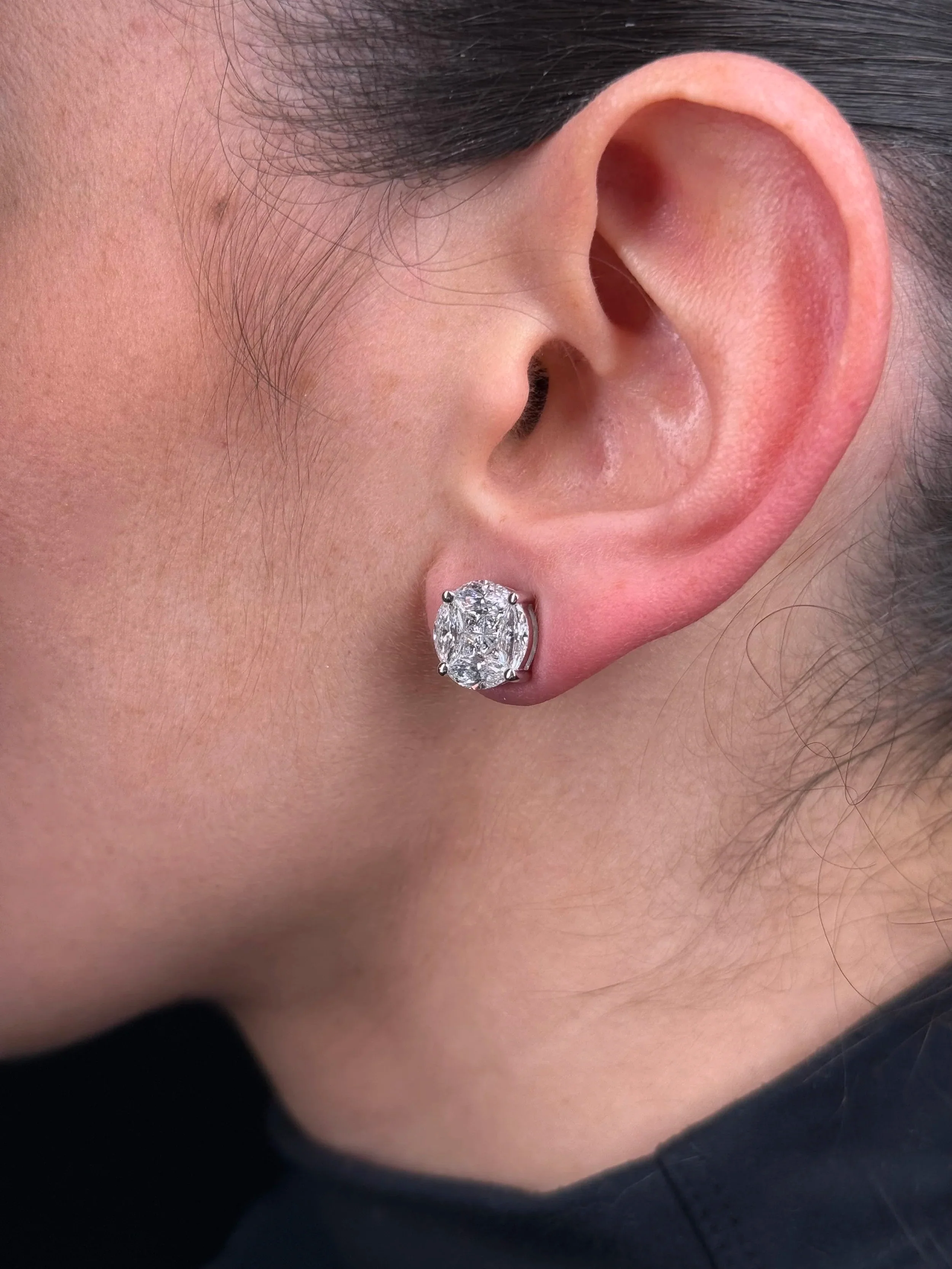 Ladies Large Diamond Cluster Earrings - Image 3