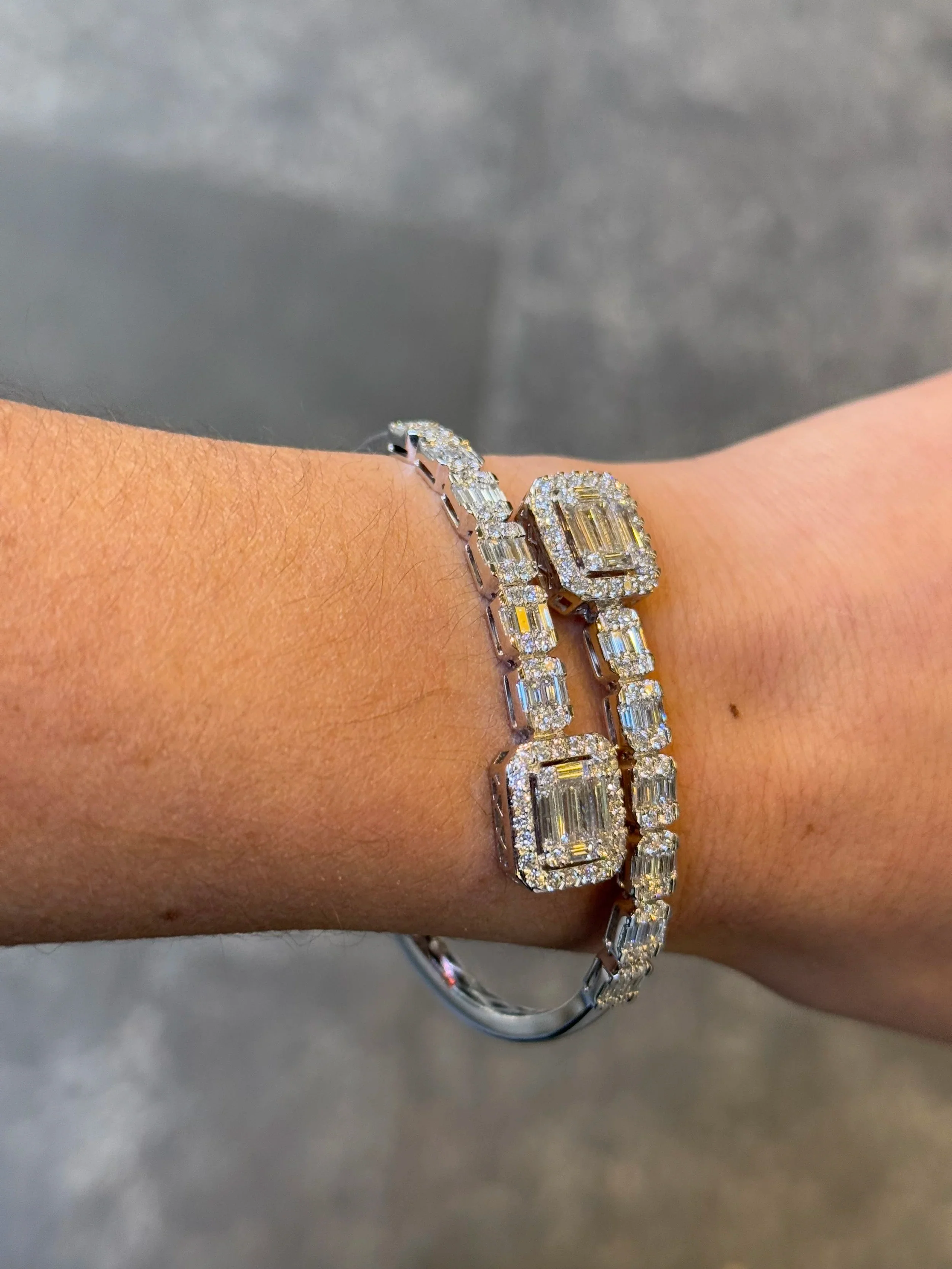 Ladies Large Fancy Baguette and Round Diamond Bangle - Image 3