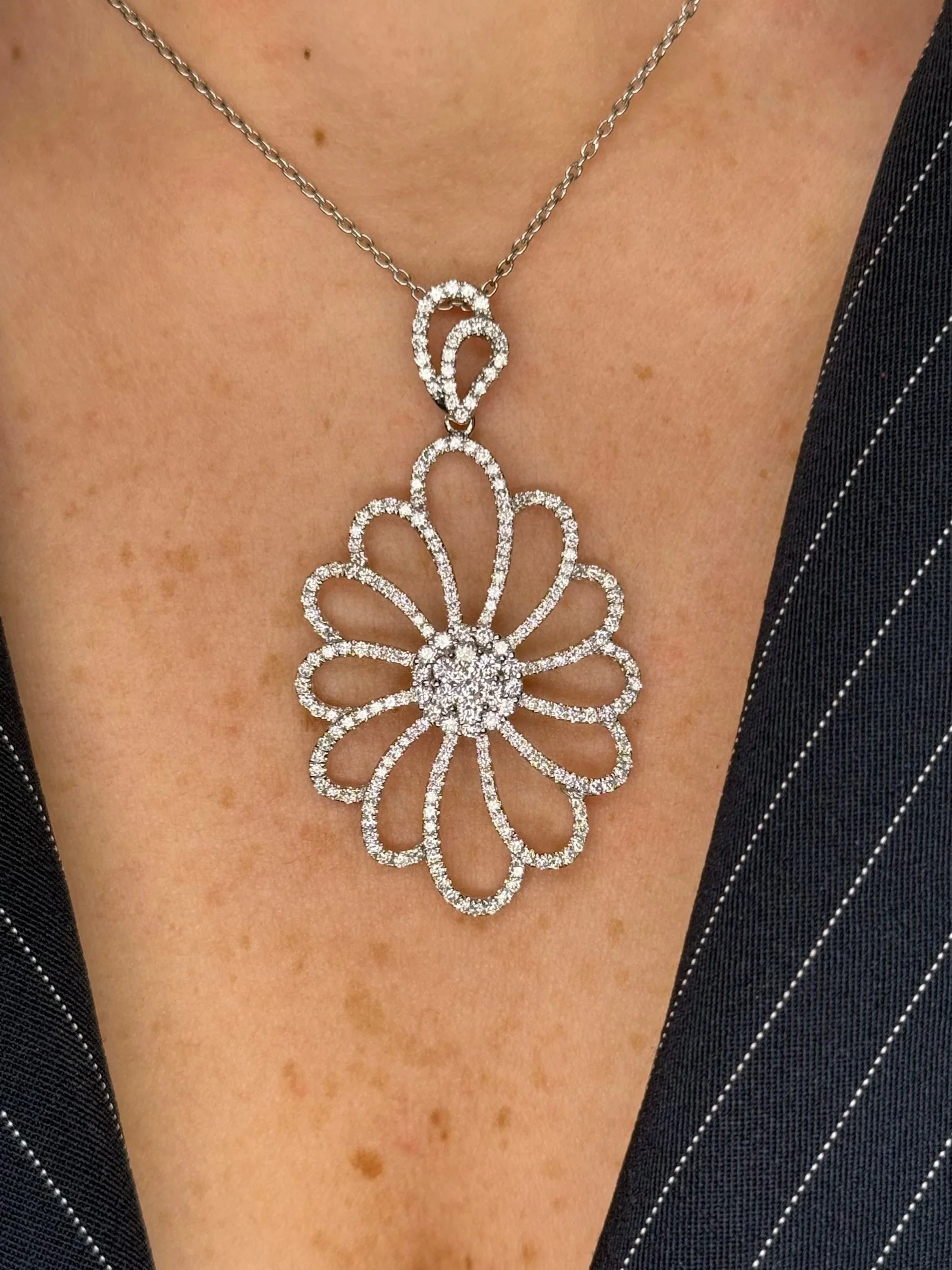 Ladies Large Flower Diamond Pendant