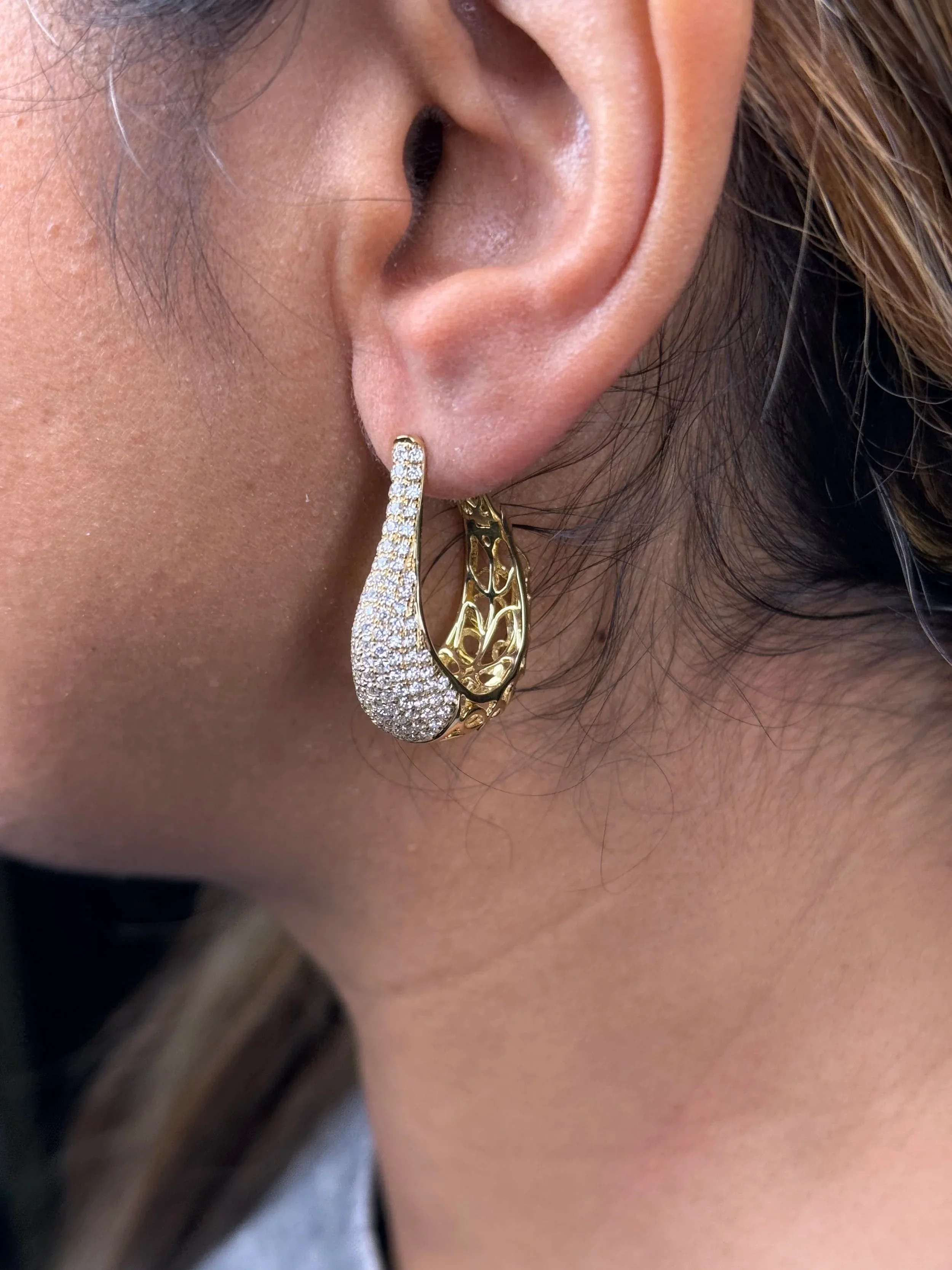 Ladies Large Pave Set Hallow Diamond Earring - Image 3
