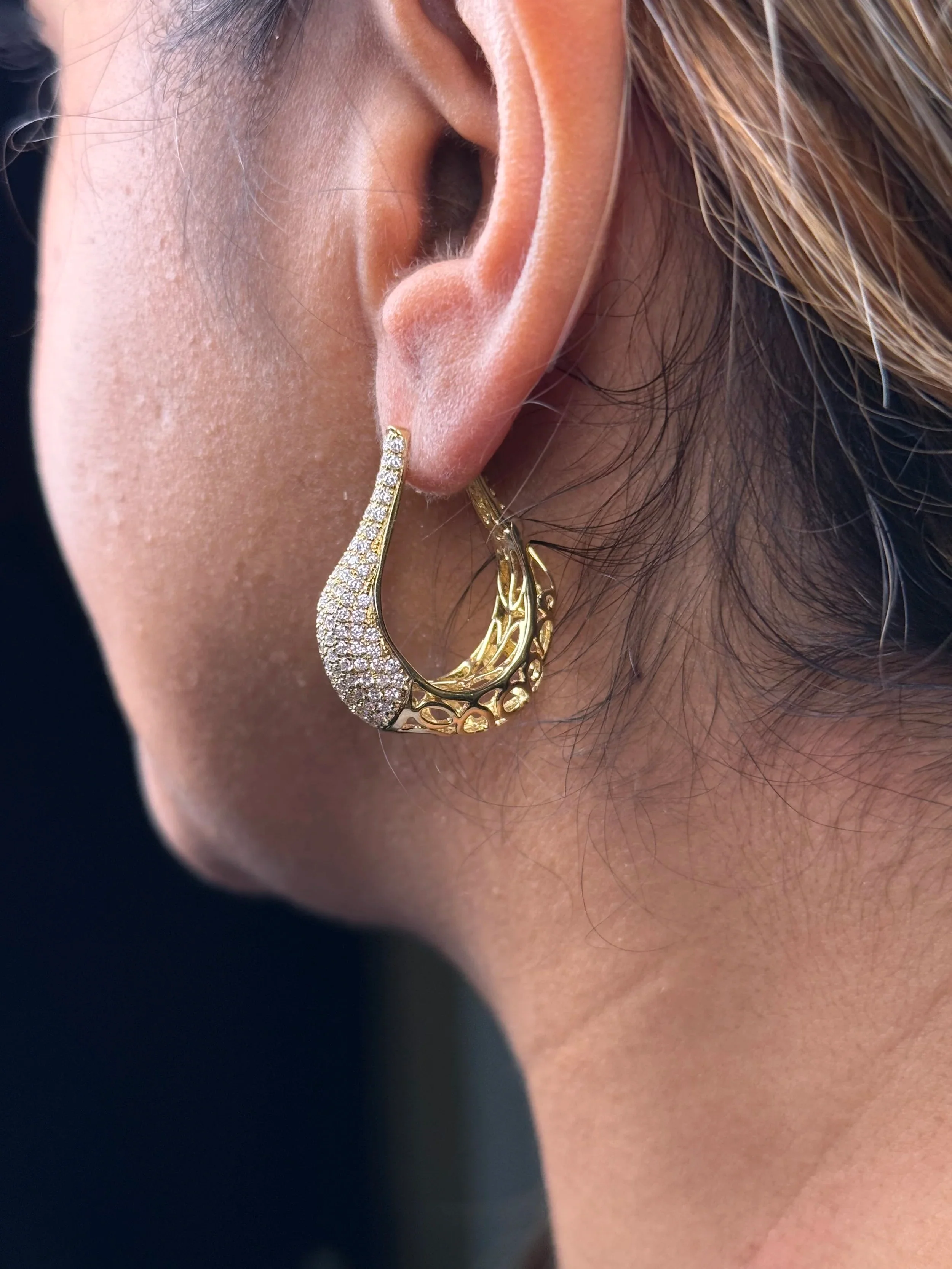 Ladies Large Pave Set Hallow Diamond Earring - Image 4