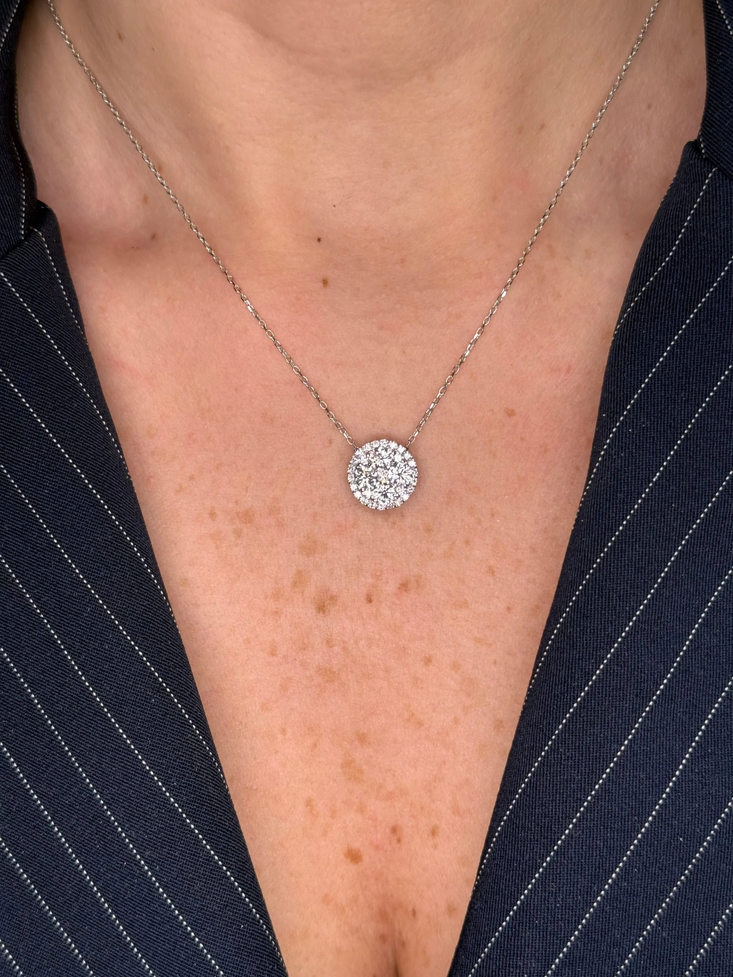 Ladies Large Round Diamond Cluster Pendant - Image 2