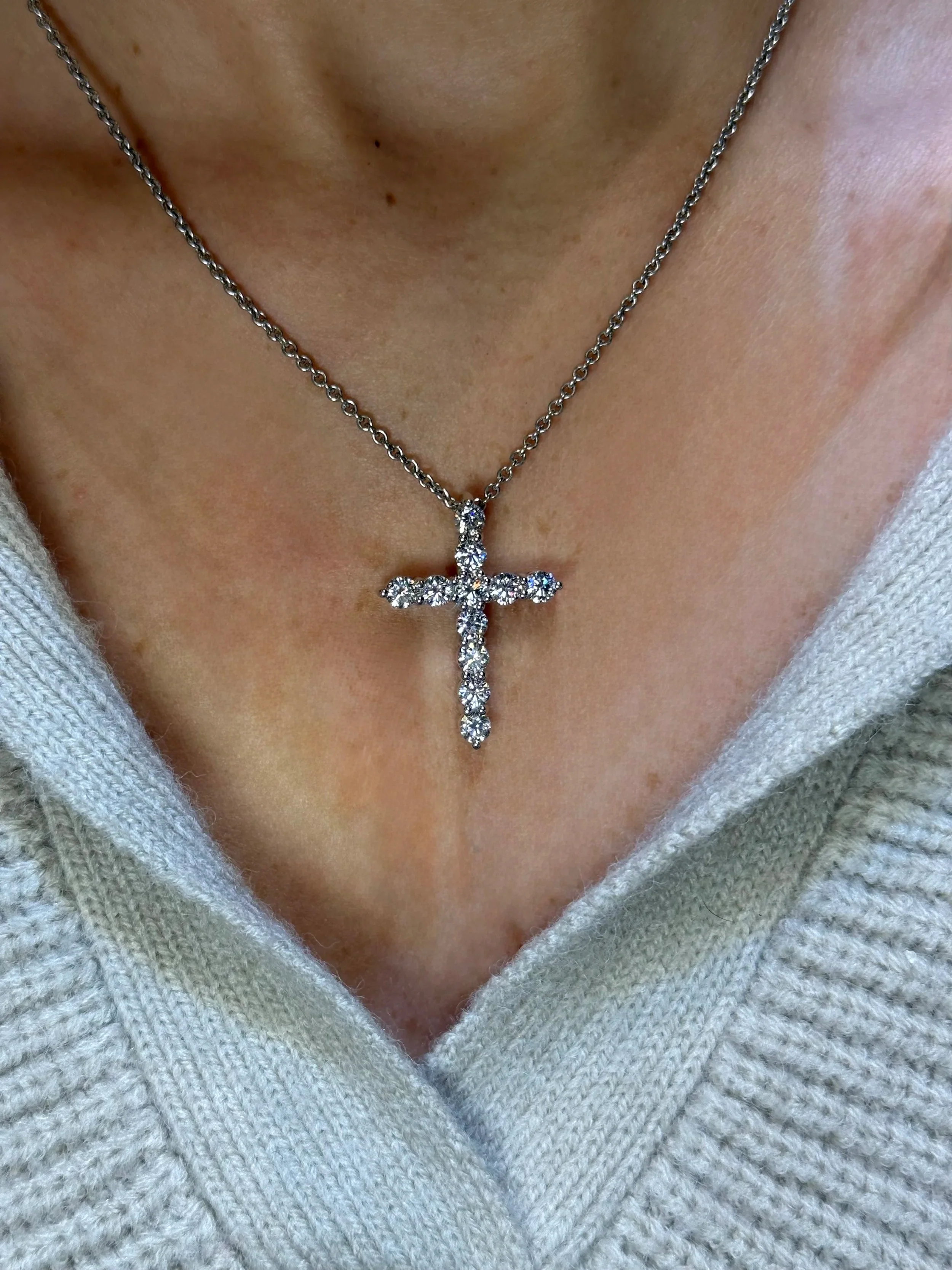 Ladies Large Round Diamond Cross Pendant - Image 2