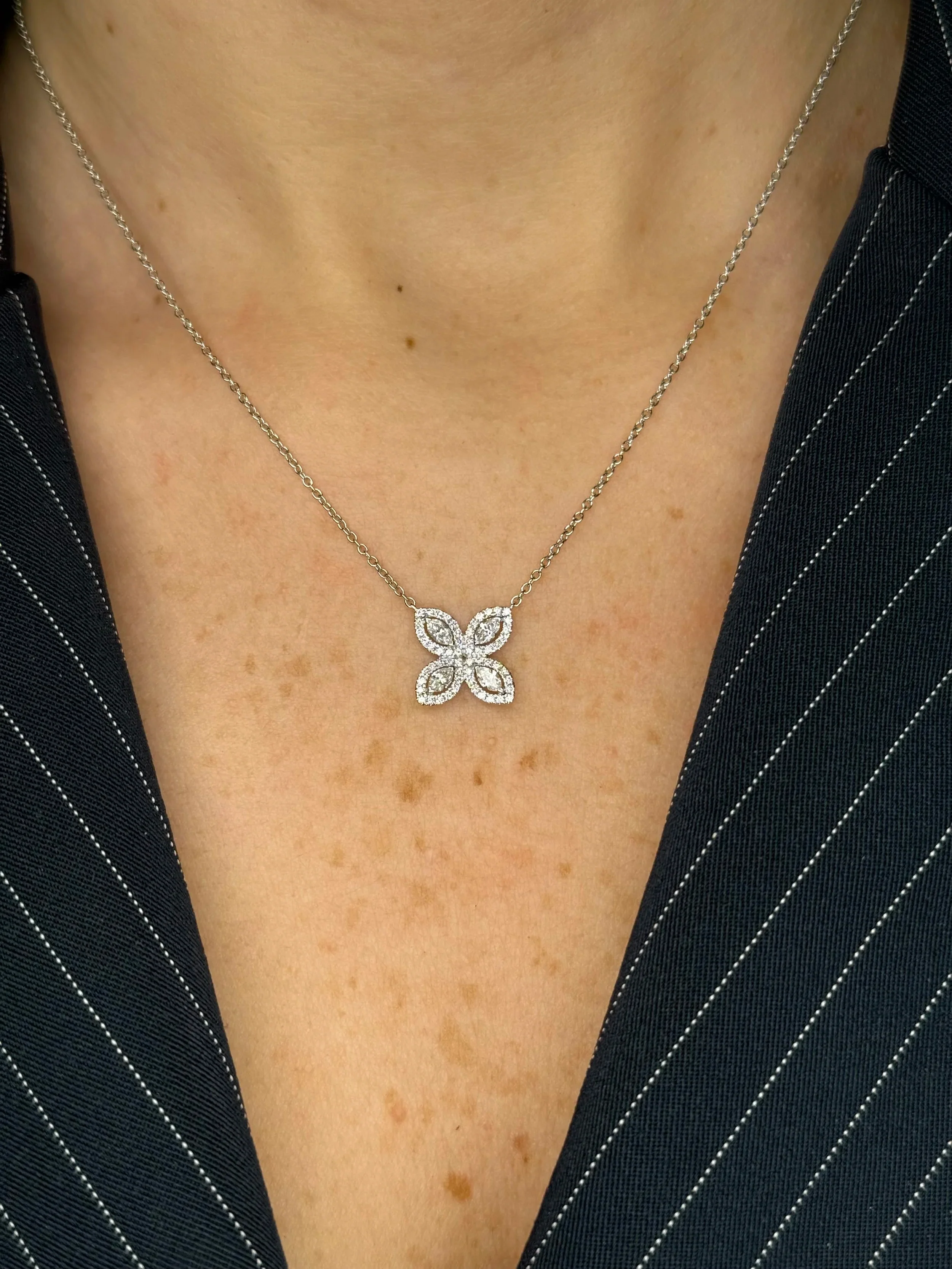 Ladies Marquise and Halo Butterfly Necklace - Image 2